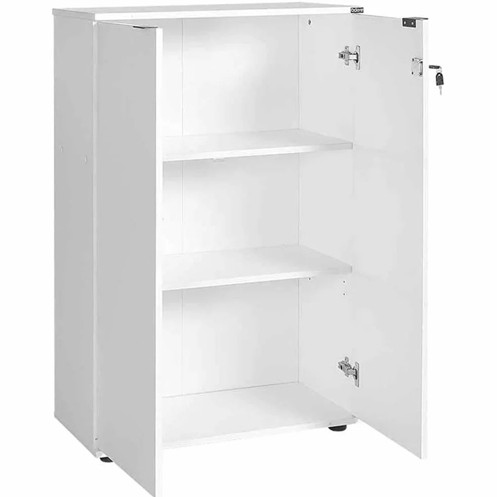 BAKAJI Armario archivador de Documentos de 2 Puertas, Mueble de Oficina, módulo de estantería, 3 estantes, para casa, Estudio, Porta Documentos con Llave y Cierre de Cerradura (Blanco)