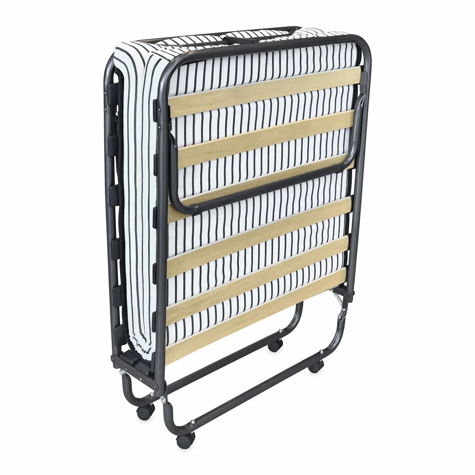amuéblate Online - Cama Plegable 80 x 190 cm con colchón, Plegatín con Colchón de Invitados, Estructura de Metal con 4 Ruedas, Práctica y Funcional