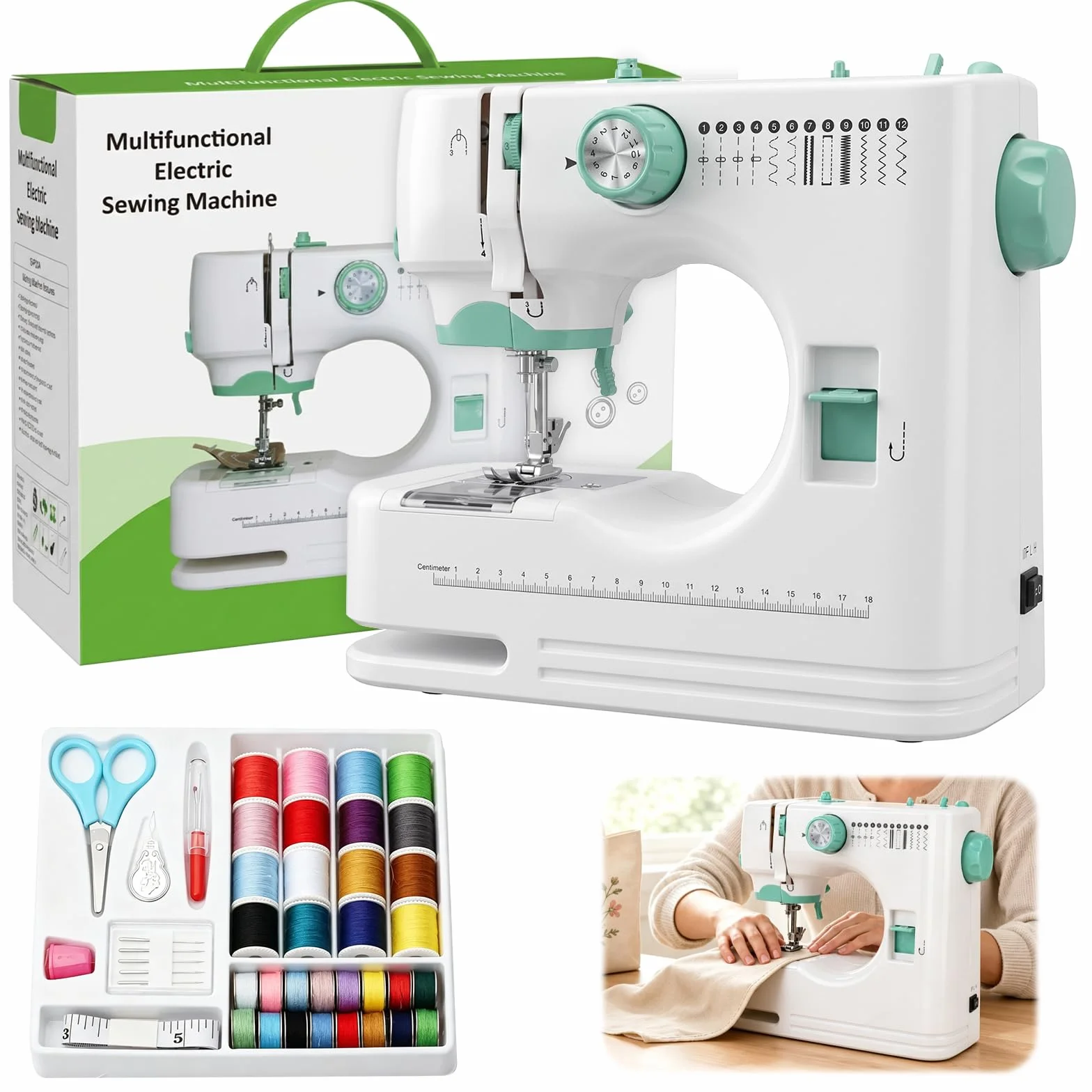 Máquina de coser eléctrica portátil para principiantes y uso doméstico. Mini máquina de coser compacta pequeña para bricolaje, máquina de coser multifunción para niños a partir de 8 años, máquina de
