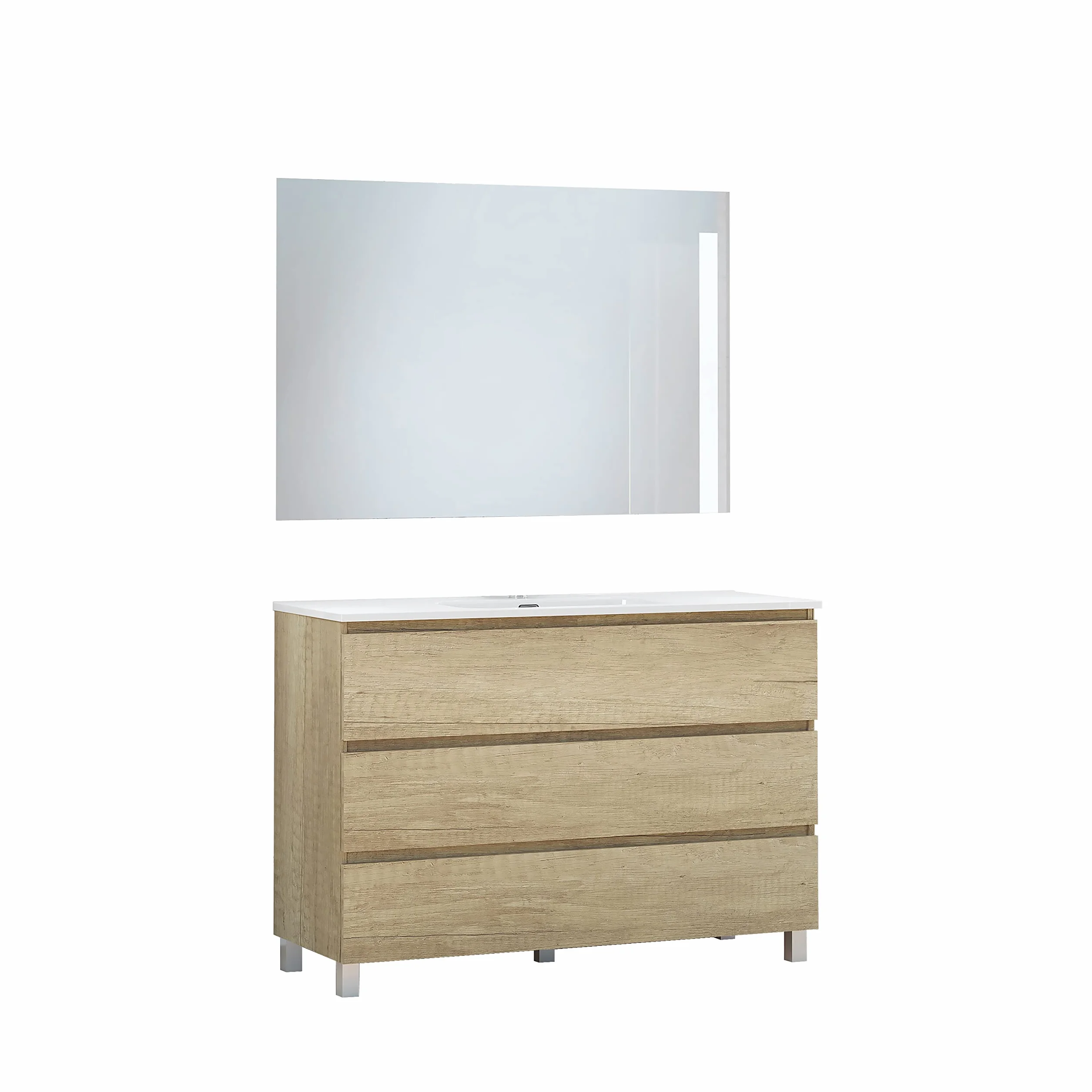 Baikal Conjunto de Mueble de Baño Neo con Espejo Luna Lisa, 3 Cajones, Melamina 16mm, Montado