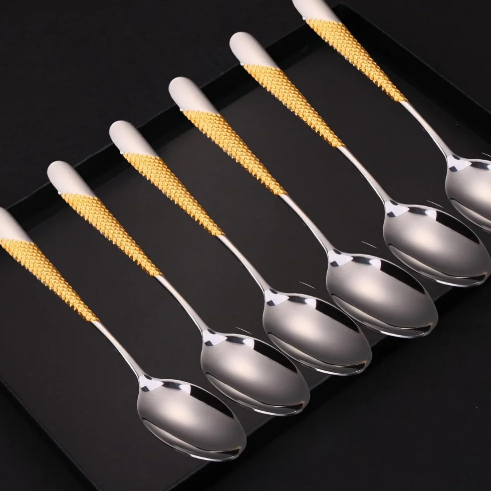 DAFFODILY® Cuchara De Cena Juego De Cubiertos De Lujo - Cubiertos Acero Inoxidable, Cuberterias Completas, Cuchara, Tenedor, Cuchillo Chuletero, Servicio De Vajilla Martillado 18/10