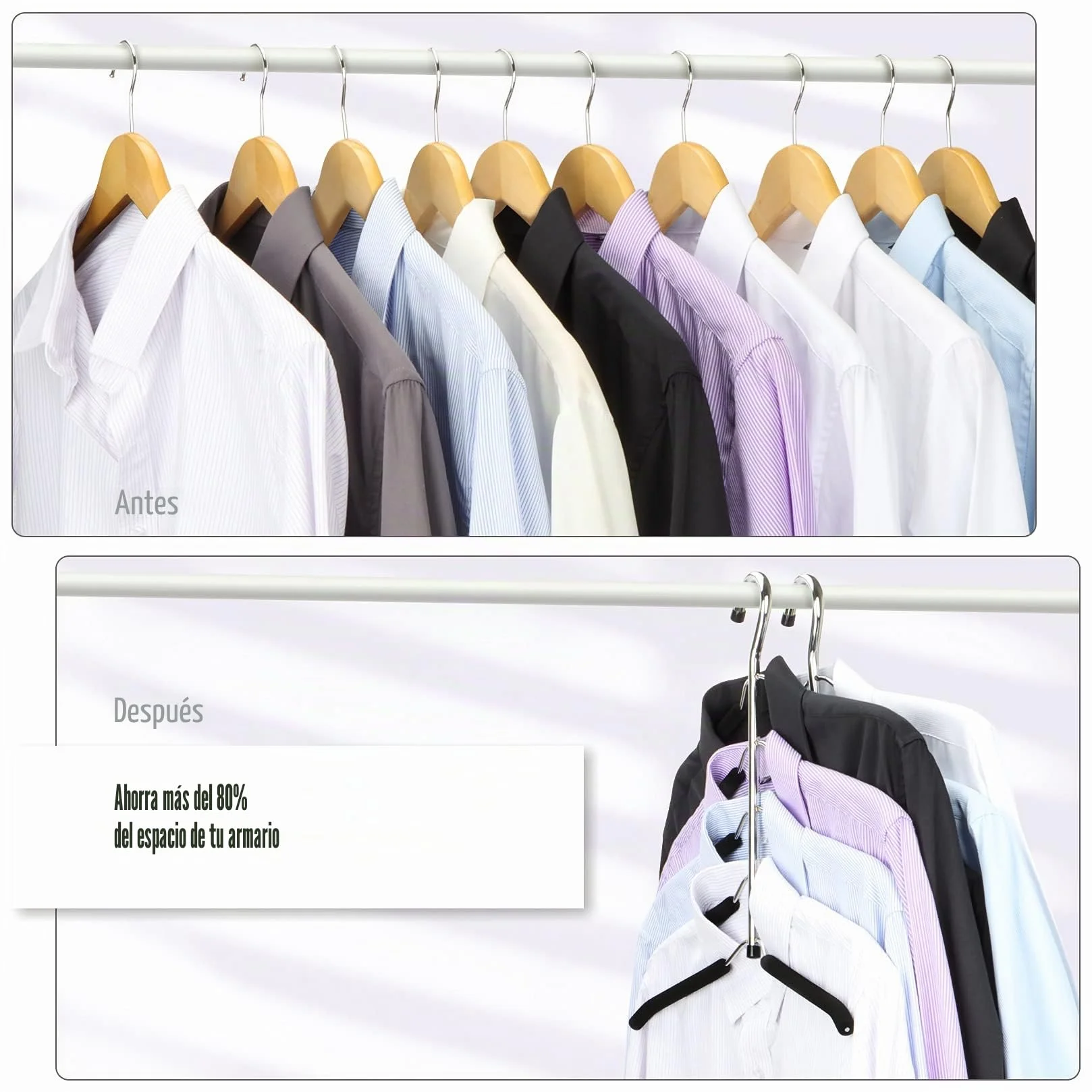 Perchas Antideslizantes Acero Inoxidable 5 Capas Brazo Oscilante Organizador Armario 2 Paquetes