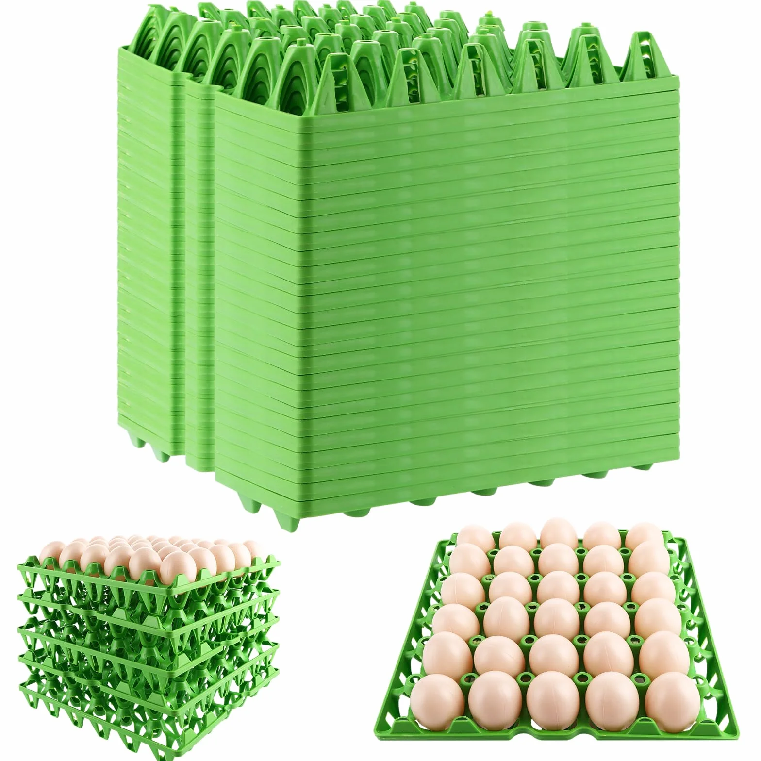 CYEER 20 unidades de hordas de huevos de plástico verde, apilables, 30 unidades, paletas reutilizables de polipropileno para almacenamiento de huevos, transporte, gallinero, agricultura, cocina y