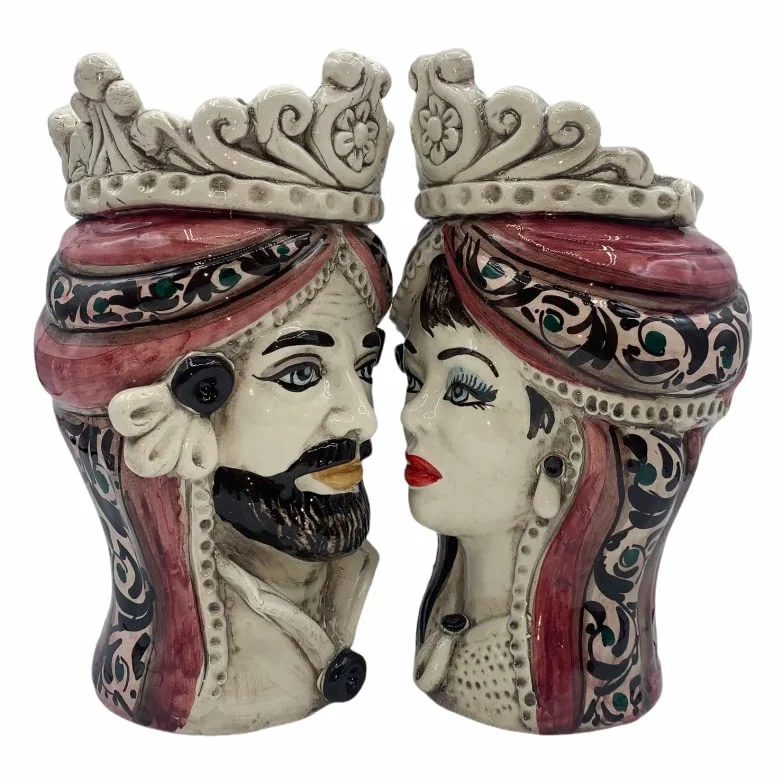 Cabezas de Moro Siciliano (1 Pieza) h Aproximadamente 20 cm Cerámica de Caltagirone, Los Normandos, Rosa - Hombre