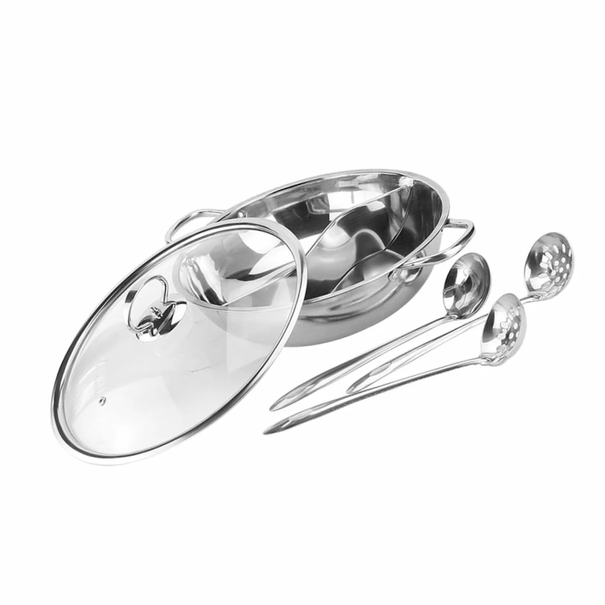 Didiseaon Olla Caliente Doble 32 Cm Acero Inoxidable Resistente Antióxido Utensilios Cocina Acero Inoxidable Menaje Hogar Set 4 Piezas para Cocina Asiática