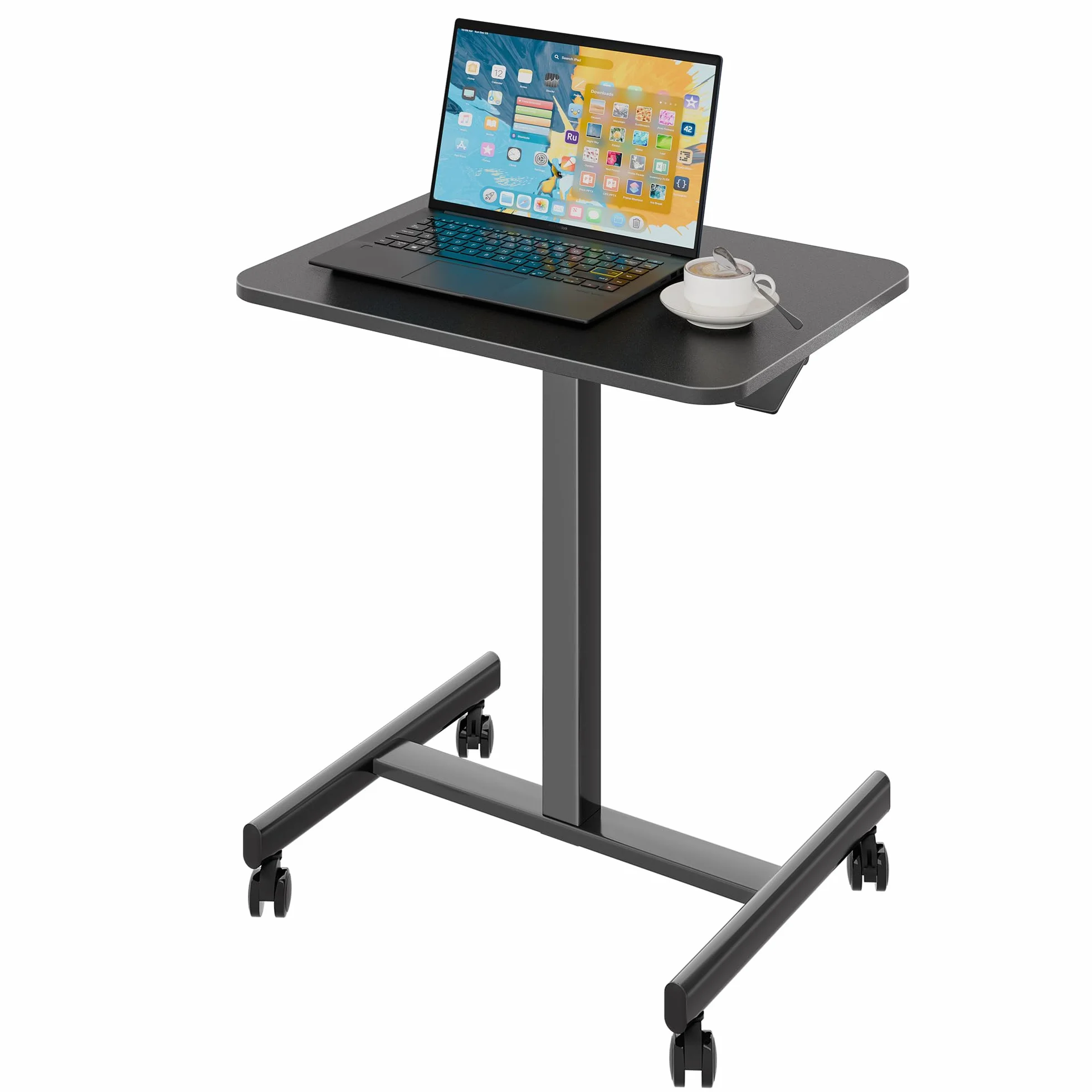 BONTEC Escritorio de pie móvil 65x48 cm con 4 Ruedas Giratorias, Ajustable en Altura, Mesa para Cama, Escritorio Portátil para Oficina y Sala de Estar, Mesa Multifuncional con Ruedas para Dormitorio