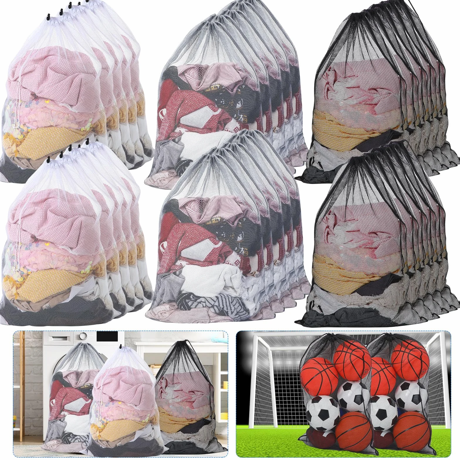 Berlune Paquete de 30 bolsas de malla grandes de 24 x 36 pulgadas para lavandería, bolsas de lavado, material de malla resistente cerrado con cordón, fábrica, universidad, dormitorio, viajes y