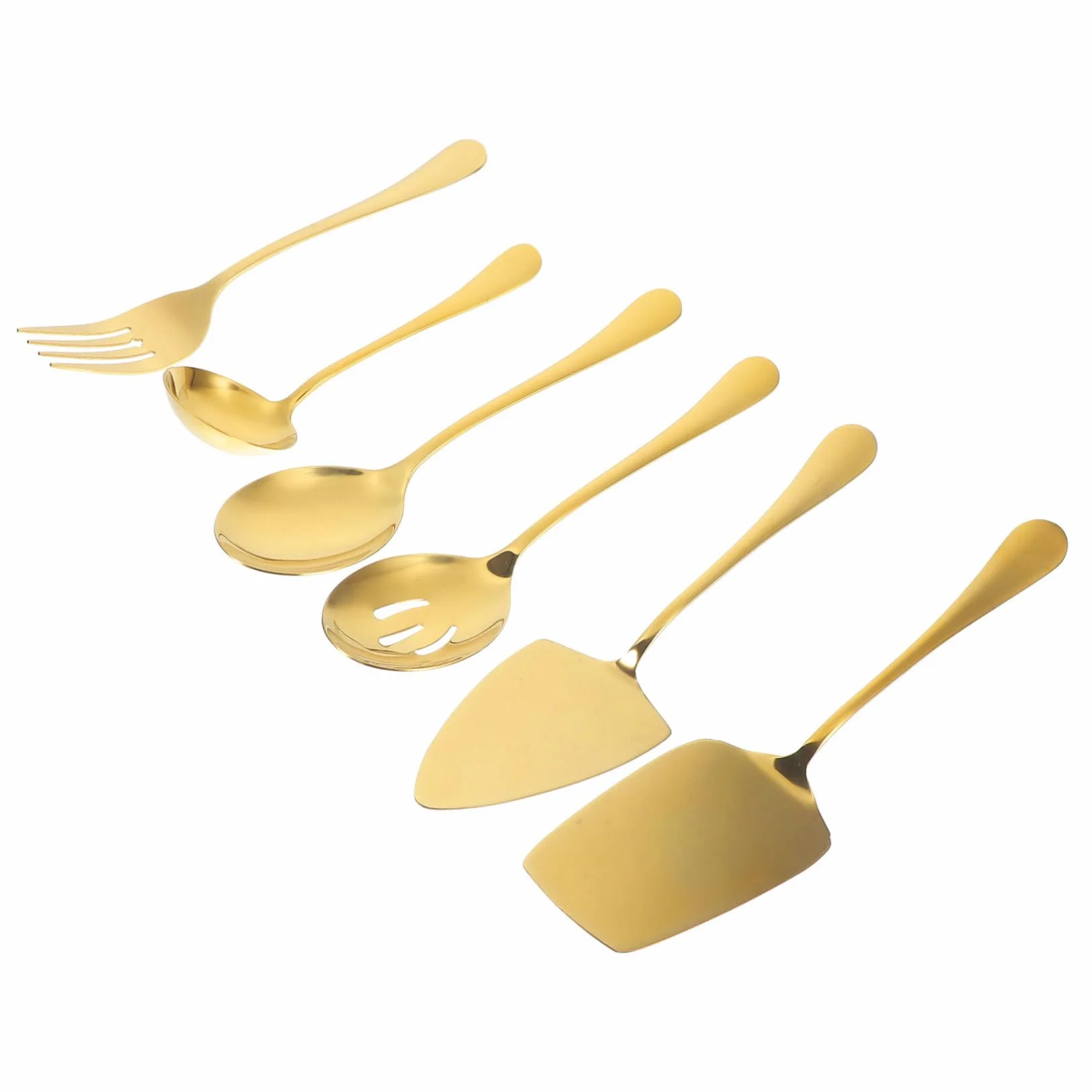 Cubiertos para Servir Acero Inoxidable de Incluye Espátula Dentada para Pastel Cuchara y Tenedor para Banquetes Cocina y Fiestas Diseño Duradero y Reutilizable Color Dorado