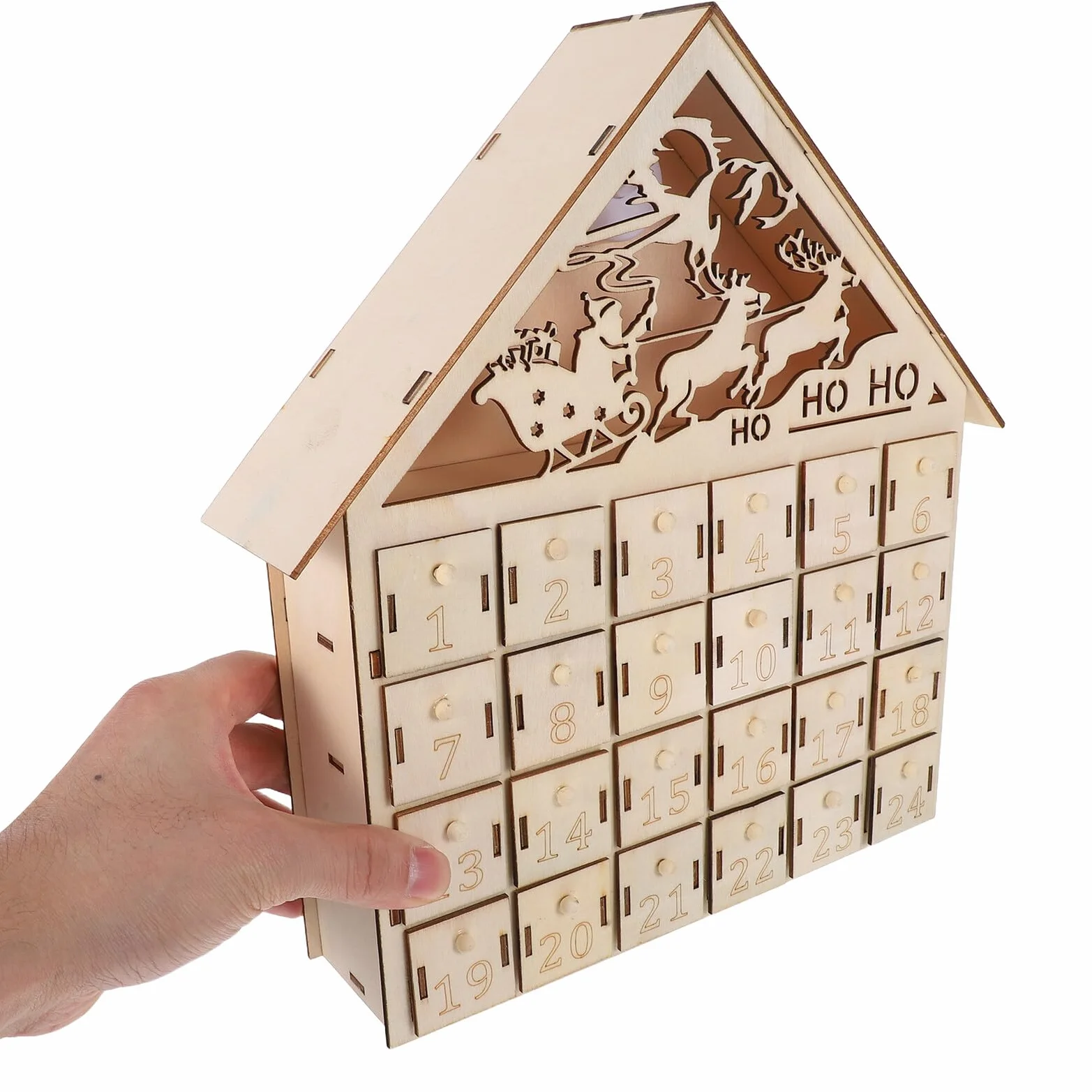 GLEAVI Calendario de Adviento de Madera Iluminado Calendario Reutilizable de Rellenables para Regresiva de Navidad Decoración de Mesa Rústica con Luz LED para Tradiciones Familiares