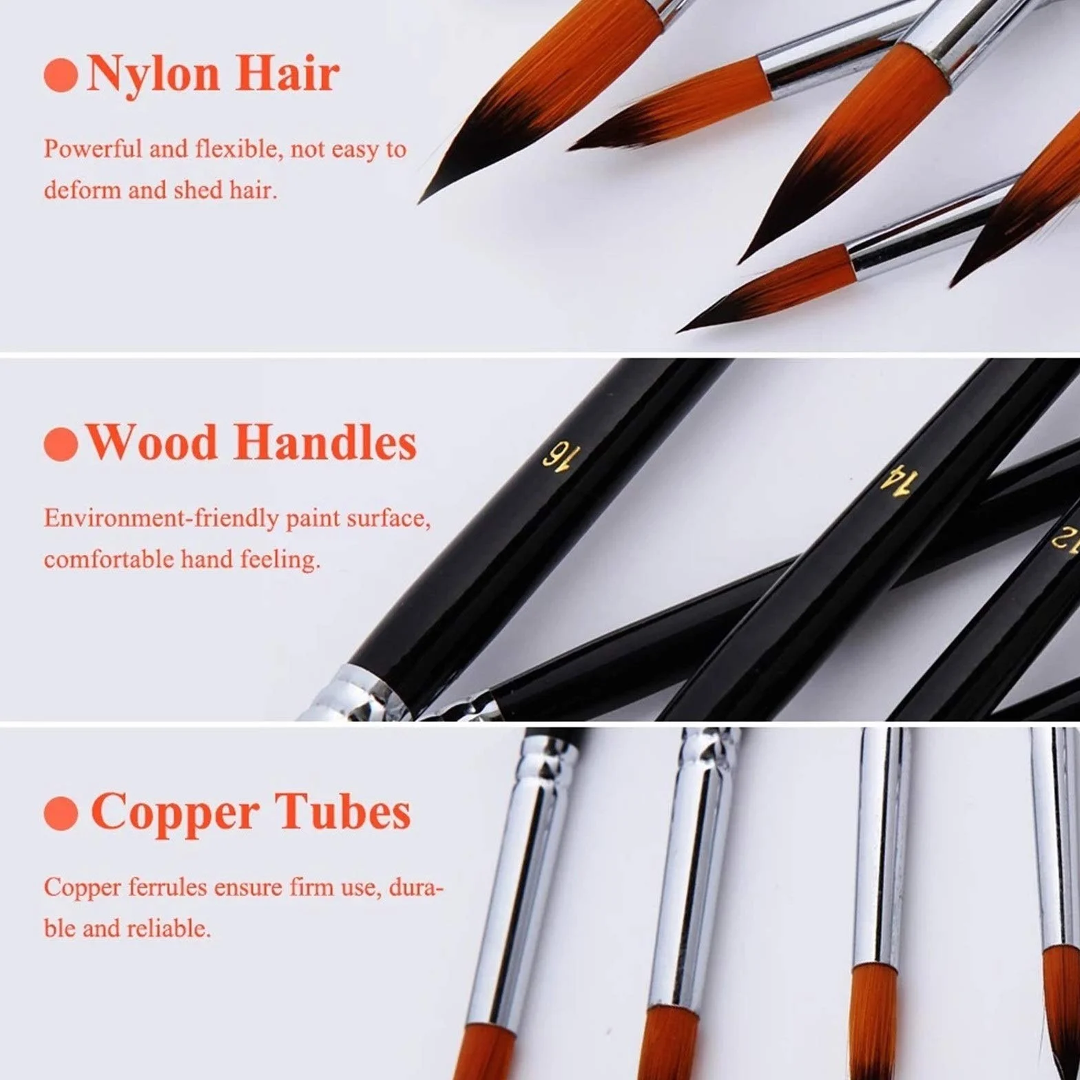 Juegos de Pinceles 9pcs Professional Artist Pinte Pinceles Set Negro Long Manera de Madera Nylon Point Brocha para Principiantes y Profesionales(Type 2)