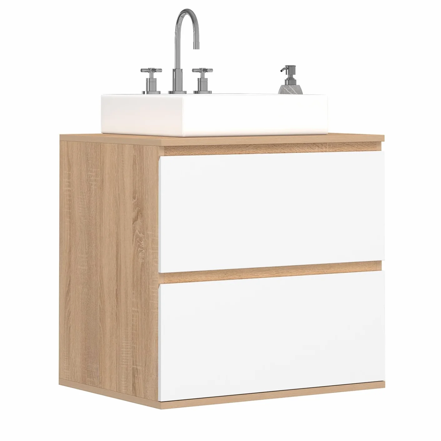 IDMarket - Mueble de baño con 2 cajones suspendidos TOMI en haya y blanco