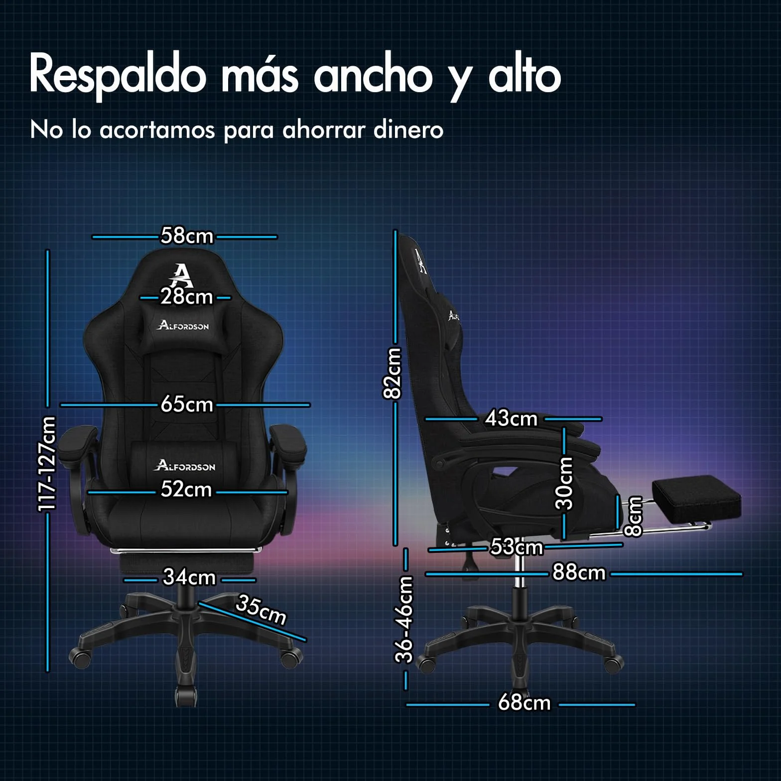 ALFORDSON Silla Gaming Oficina Reclinable con Masajeador, Silla Gamer Ergonómica con Cojín Lumbar y Cervical, Respaldo Alto Acolchado, Ideal Videojuego,Escritorio,Ordenador,Oficina, Lino(Negra)