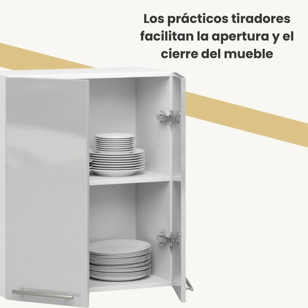 AKORD - Armario de cocina colgante Oliwia W60 | Mueble con 2 puertas y 2 estantes | Armario de almacenamiento | 60x30x72 cm | Blanco | Metallic Brillante