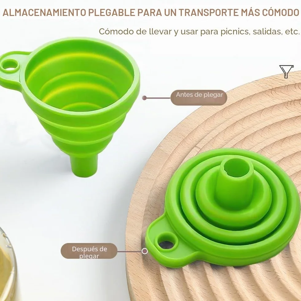 Juego de 3 Embudos Plegables de Silicona para Cocina - Pequeño/Mediano/Grande