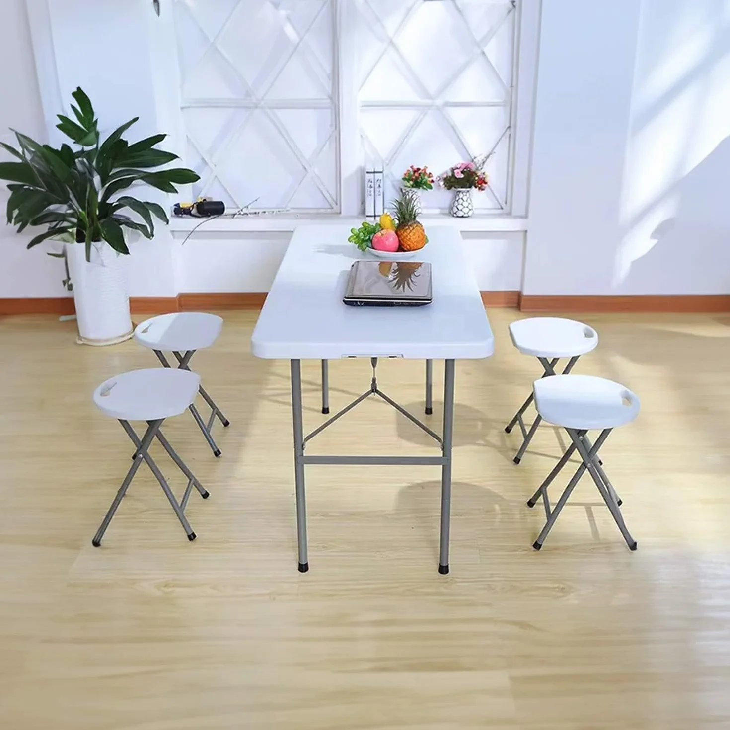 Pack 6 Taburetes Plegables de Resina y Acero 31x45cm Blancos 7house