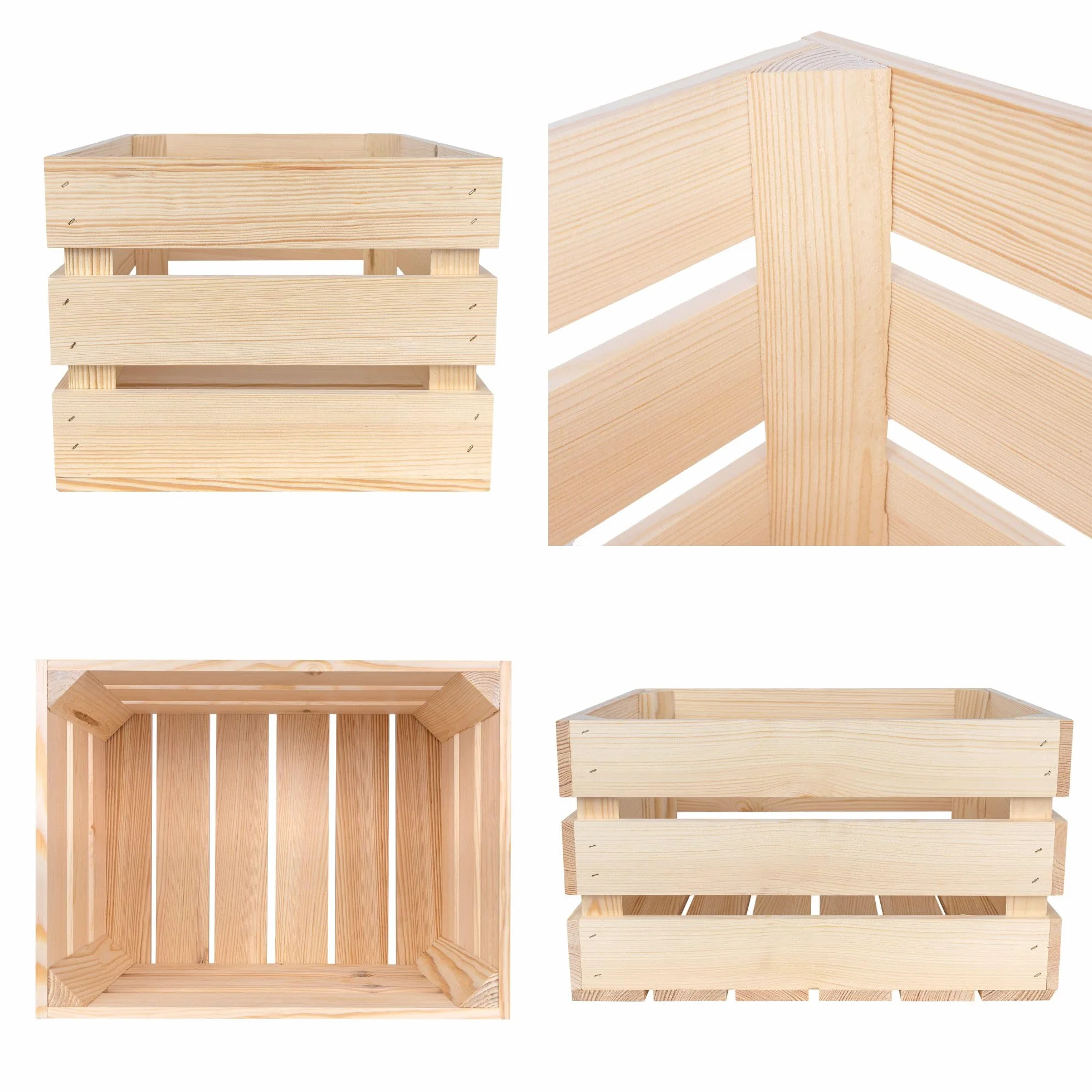 Creative DECO 3 x Cajas de Madera Natural Decorativa | 40 x 30 x 23 cm | Cesta de Madera Ideal para Almacenaje Regalo Fruta Decoración Bricolaje Manualidades | Documentos Juguetes Herramientas