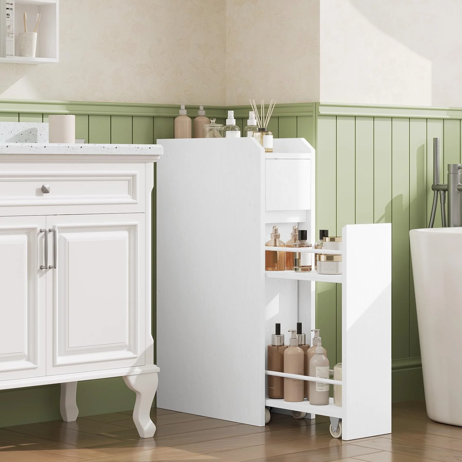 HOOBRO Armario para Baño Ultrafino, con 2 Cajones de Deslizamiento Suave y Dispositivo de Fijación, Mueble Estrecho de Almacenaje de Baño, para Lavadero, 18 x 40 x 70 cm, Blanco EWW11BC01