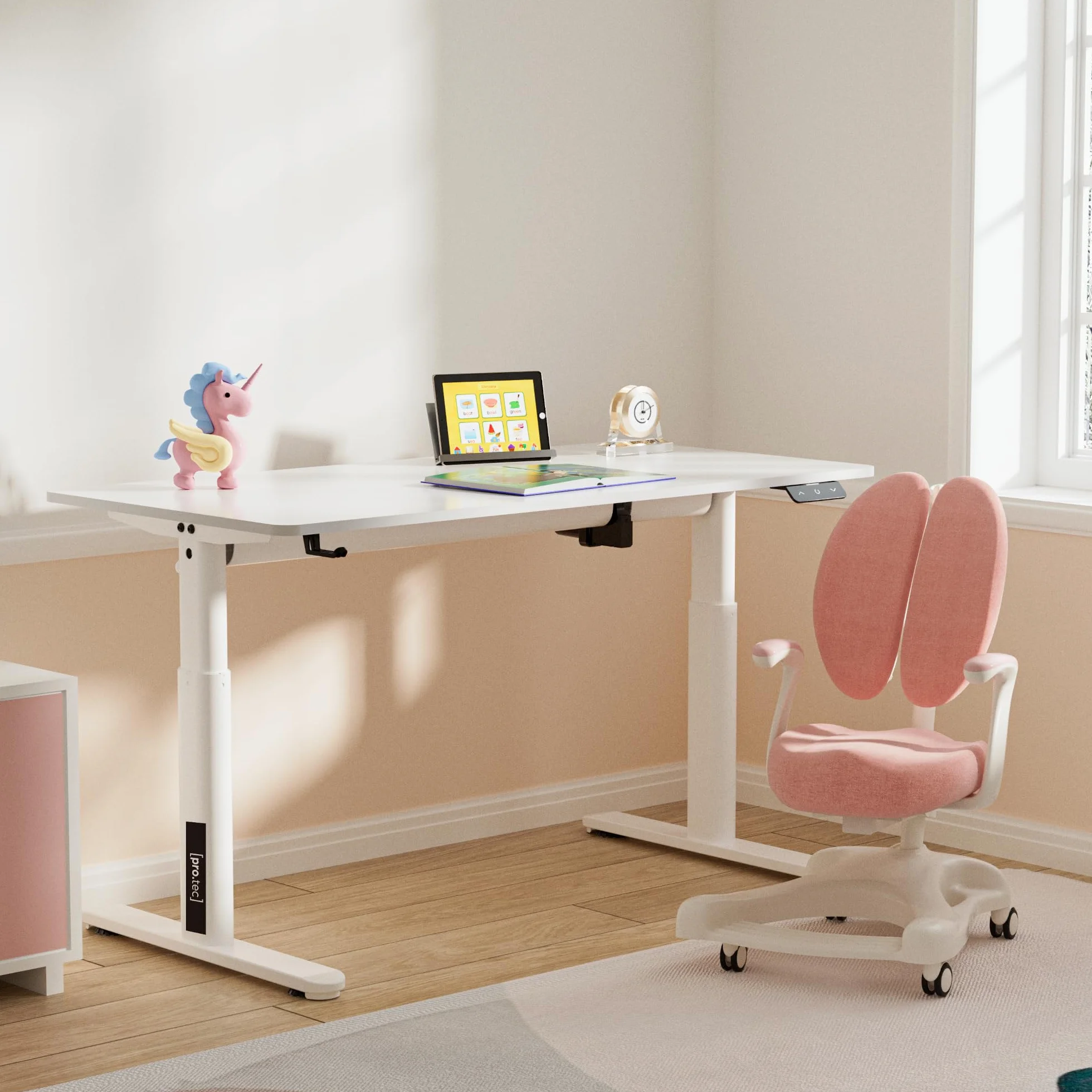 pro.tec] Mesa Escritorio Infantil Regulable en Altura (55-81 cm) Mesa para Niños con Ganchos de Acero y Aglomerado (LxAn) 120 x 60 cm - Blanco