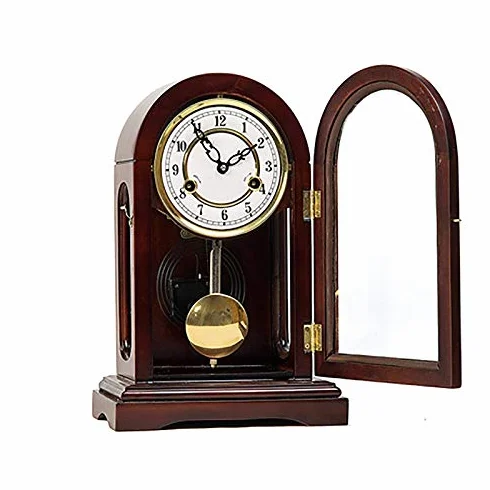 Reloj de chimenea de madera, reloj de mesa mecánico y decoración de oficina, acabado elegante