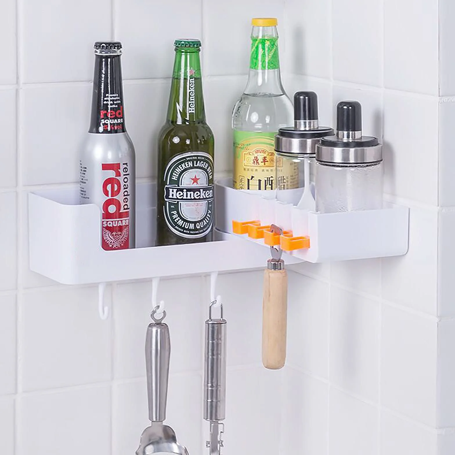 estantes de baño exquisitos Estante de baño montado en la Pared Ducha sin perforación Estante de Ducha con Ganchos Estante Giratorio para Cocina baño Inodoro/Negro