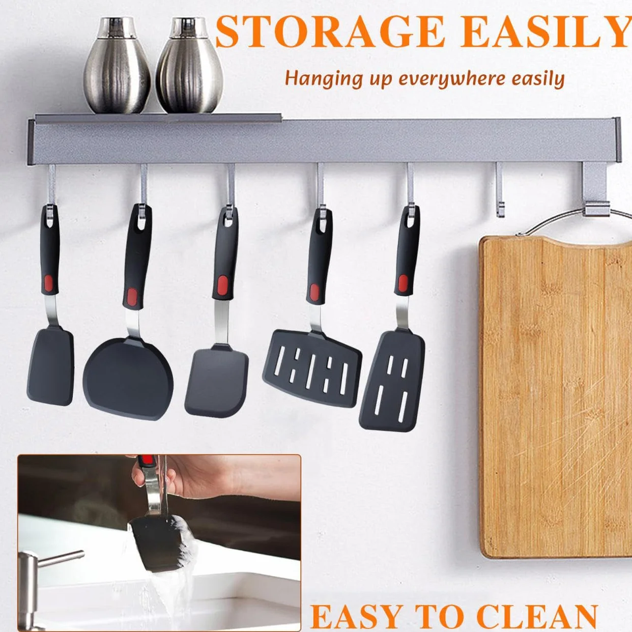 Juego de 5 espátulas de silicona para utensilios de cocina antiadherentes, resistentes al calor hasta 315.6 °C, para huevos, panqueques, aptos para lavavajillas
