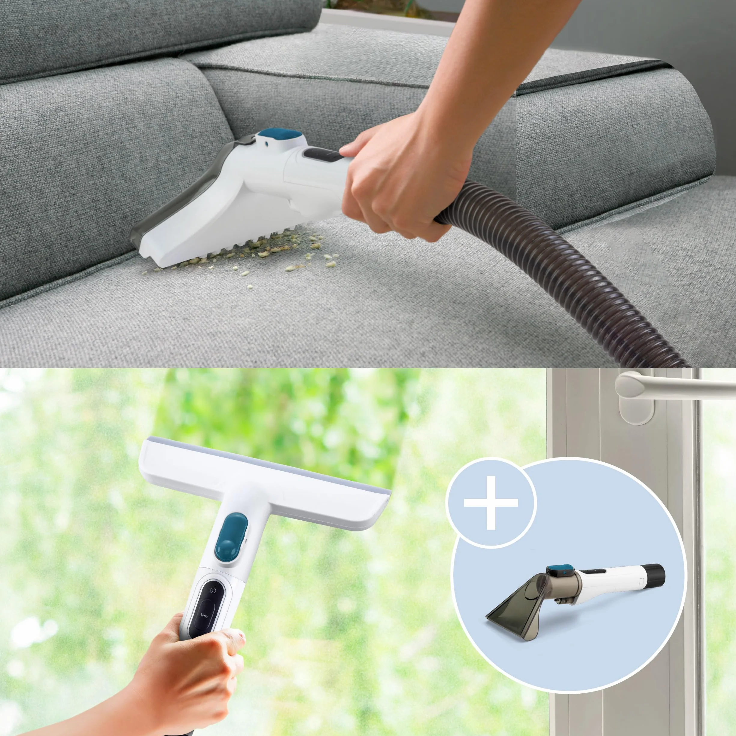 Di4 Aspiroclean 600W Aspirador de Tapicerías, Líquidos y Sólidos, Cepillo Multifunción, Accesorio Limpiacristales, Apto para Suciedad Mascotas, Alfombras, Sofás, Coche y Cristales, Incluye Detergente