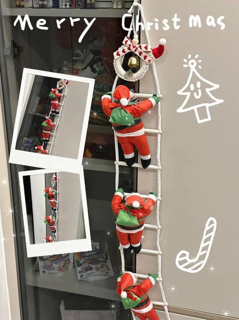 Papá Noel escalando con escalera – Juego de decoración navideña móvil para ventanas, chimenea