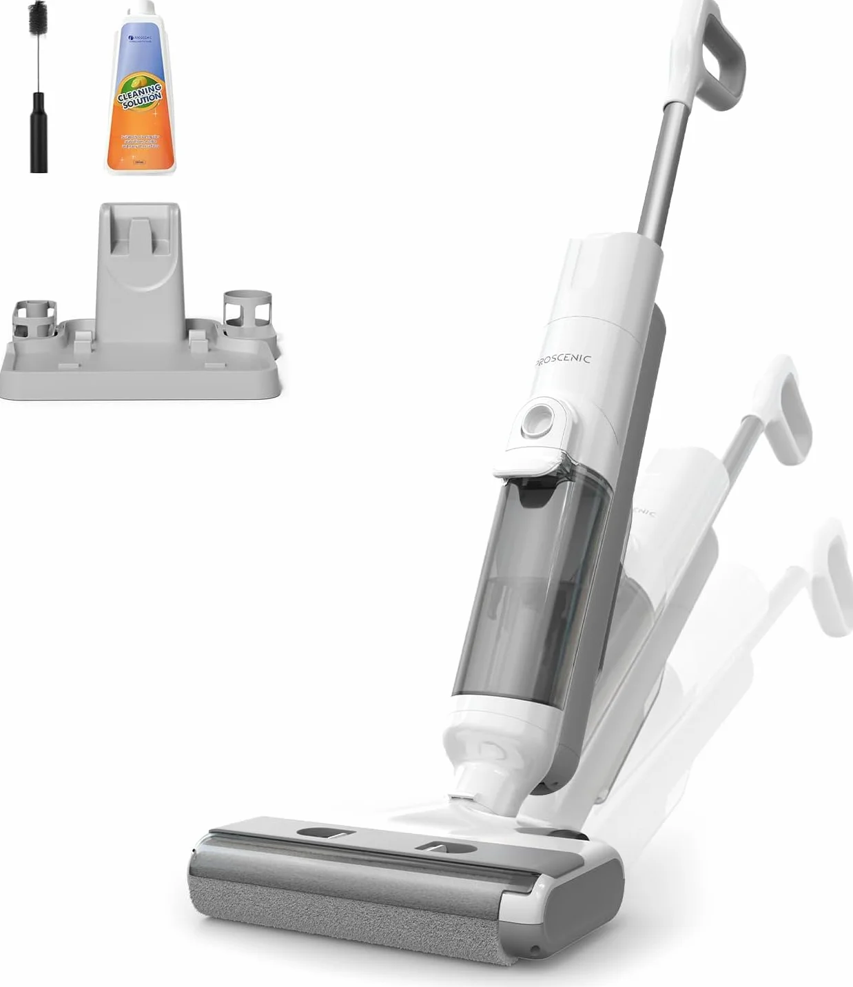 Proscenic F10 Ultra Aspiradora Escoba sin Cable en Seco y Húmedo, 60 Min de autonomía, Autolimpieza, Limpia Esquinas y Bordes, para Suelos Duros, Pelo de Mascotas, Diseño de Inclinación de 180°