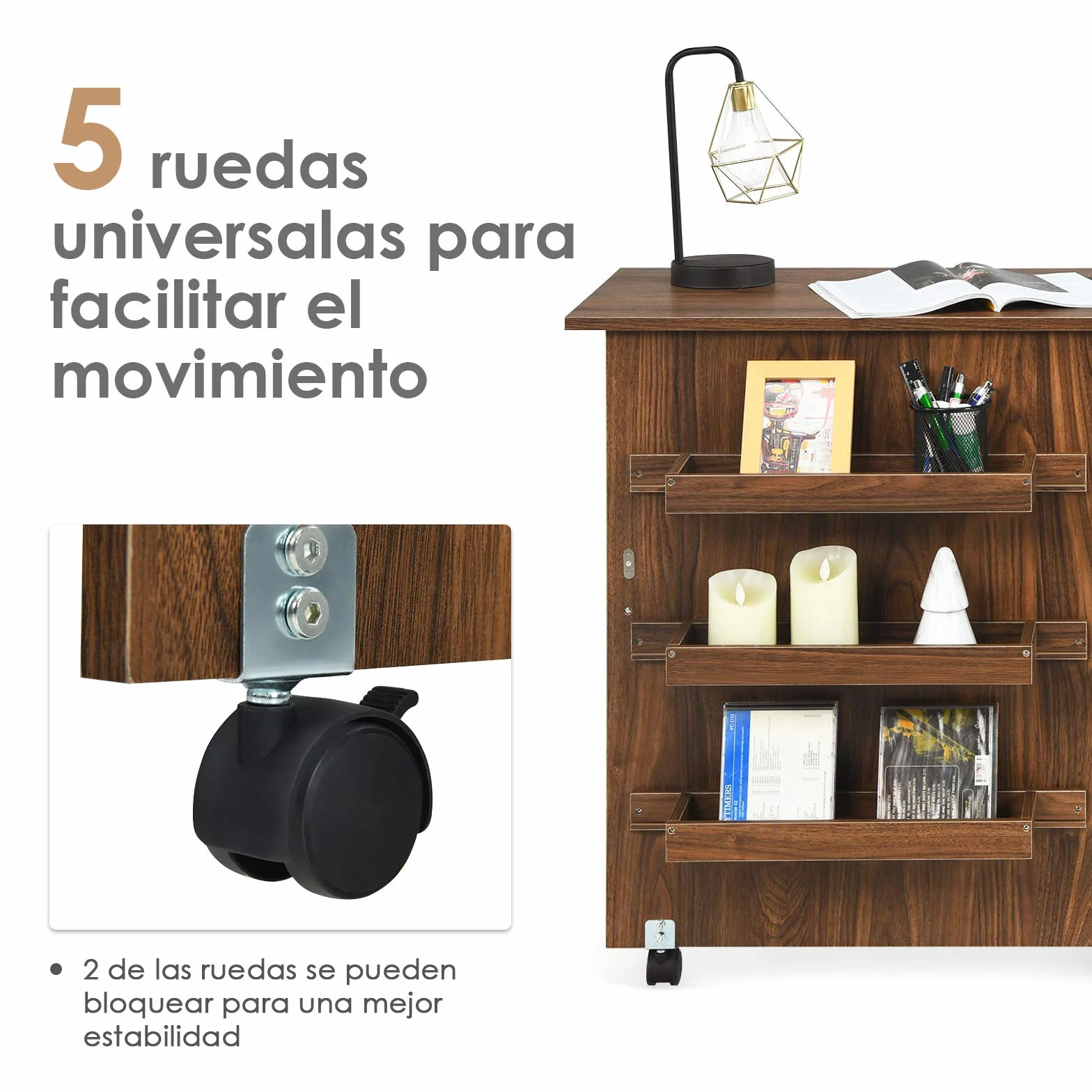 COSTWAY Mesa Maquina de Coser Plegable, 2 en 1 Mueble Maquina Coser con 3 Compartimientos, 1 Estante de Almacenamiento y 5 Ruedas Bloqueables, Mesa de Costura Que Ahorro de Espacio (Marrón Oscuro)