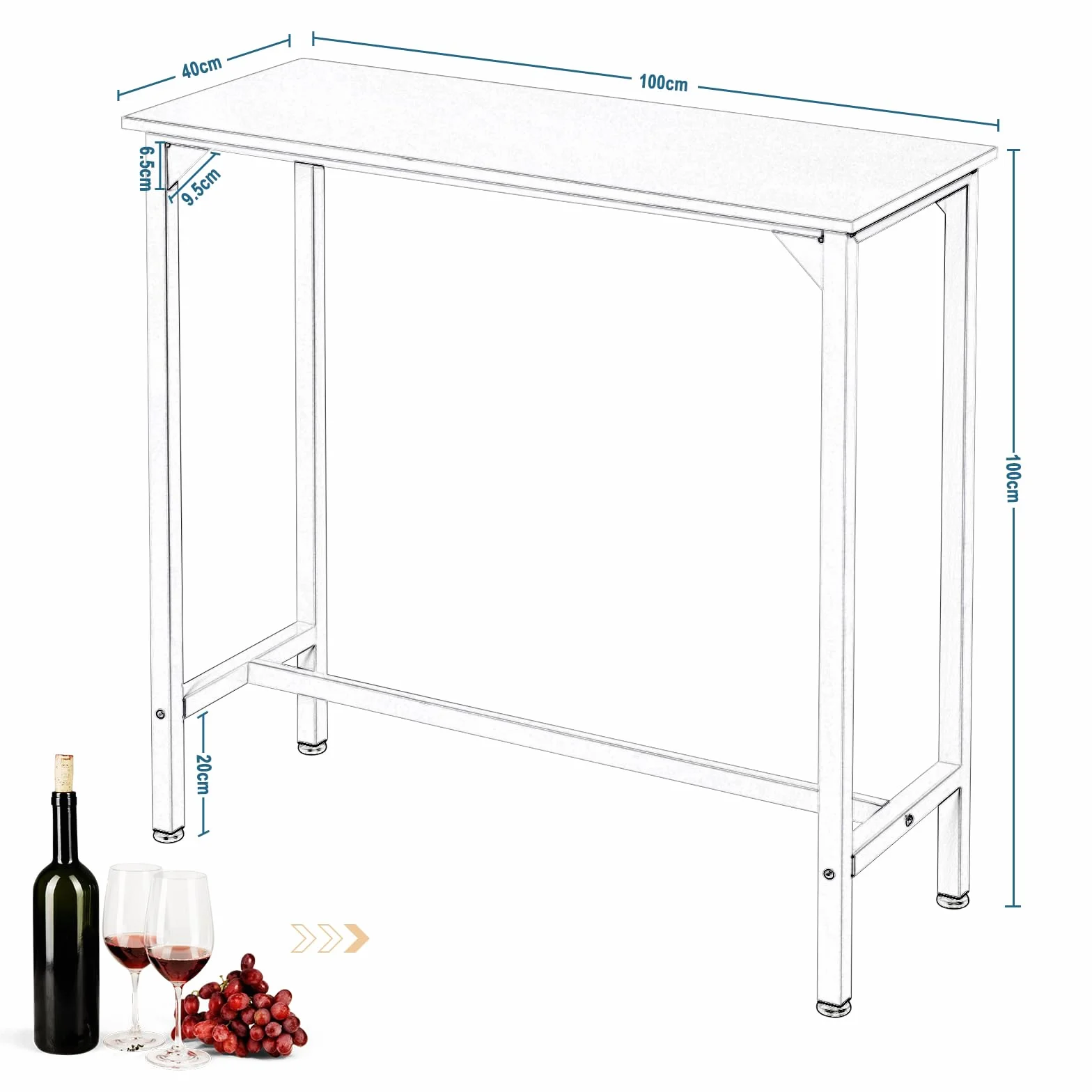 EUGAD Set Mesa de Bar y 2 uds, Taburete de Bar Muebles Cocina Silla de Comedor para Salon Cocina Mesa 100x40x100 cm Estructura de Metal, Blanca