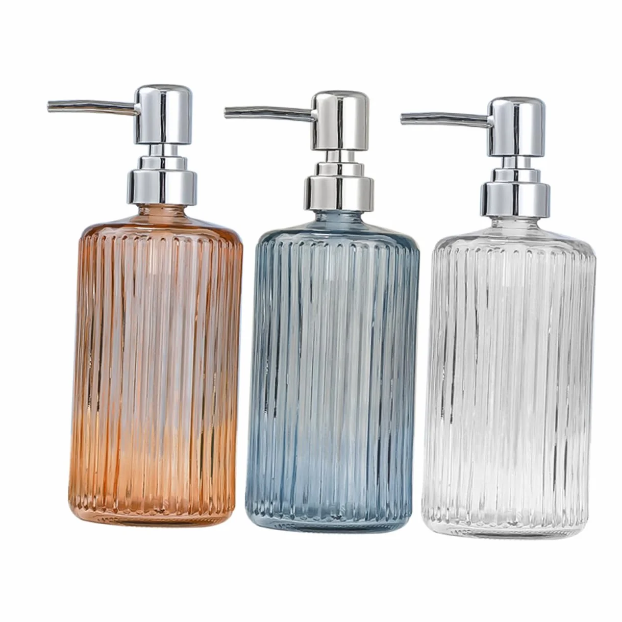 Cabilock 3piezas Dispensador De Jabón De Vidrio Bomba De Recipientes Reutilizables para Jabón Champú y Esenciales Decoración Moderna para Baño y Cocina Transparente