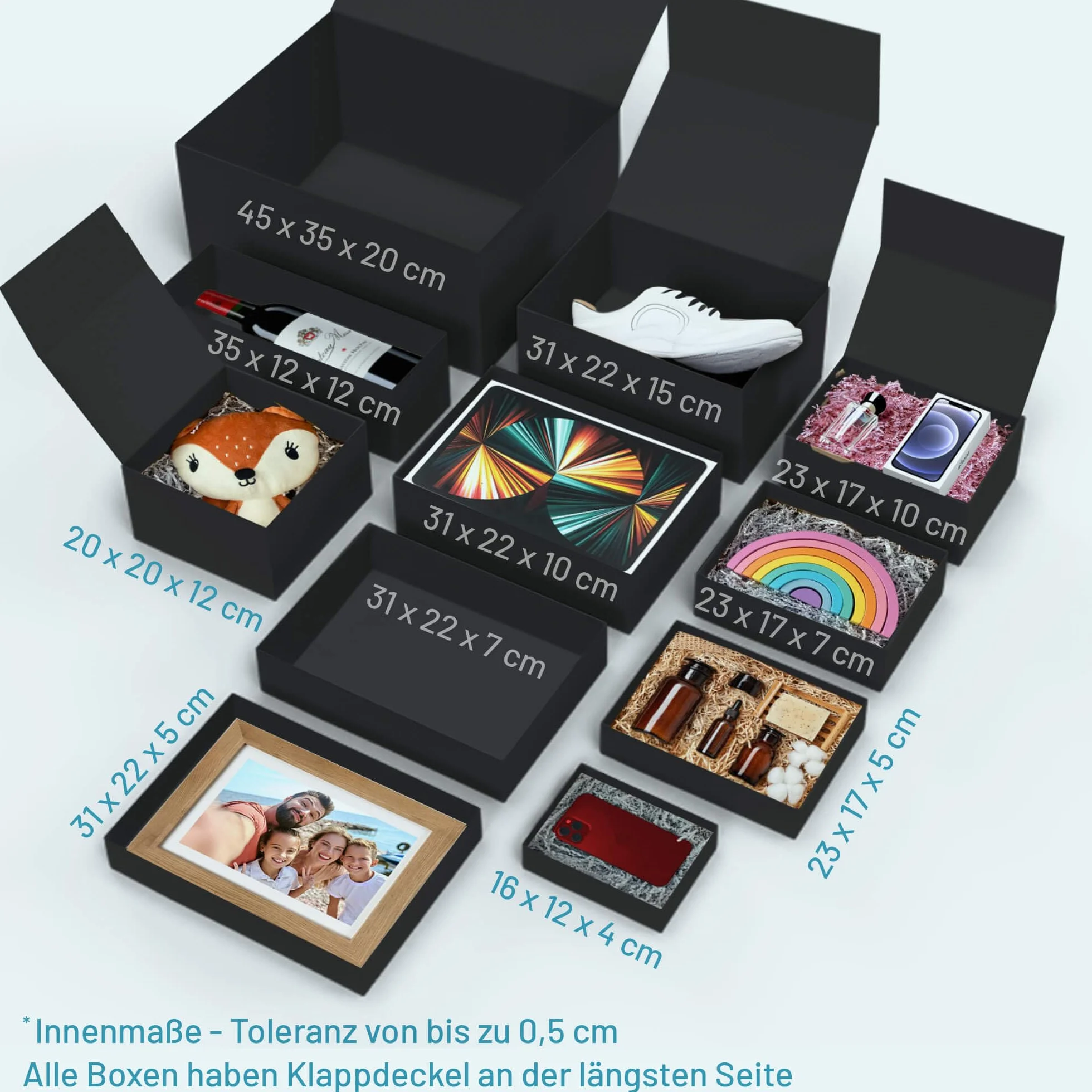 Caja de regalo con tapa | 20 x 20 x 12 cm (10 unidades) | Caja de regalo con cierre magnético | Perfecto para cumpleaños, boda, Navidad, nacimiento | embalaje de regalo en negro