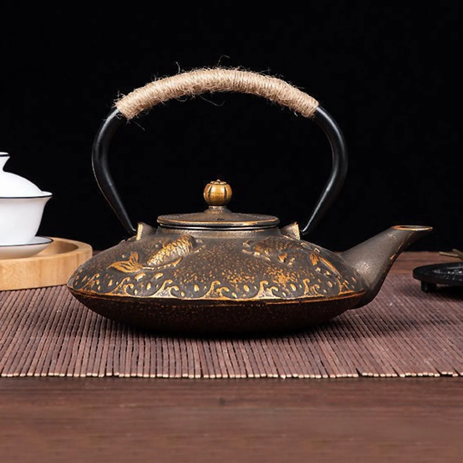 Tetera de Hierro Fundido, Tetera de Cerámica China, Tetera de Hierro Fundido de 800 ml, Tetera de Hierro Fundido con Filtro de Acero Inoxidable, Tetera, con Mango Antiescaldaduras