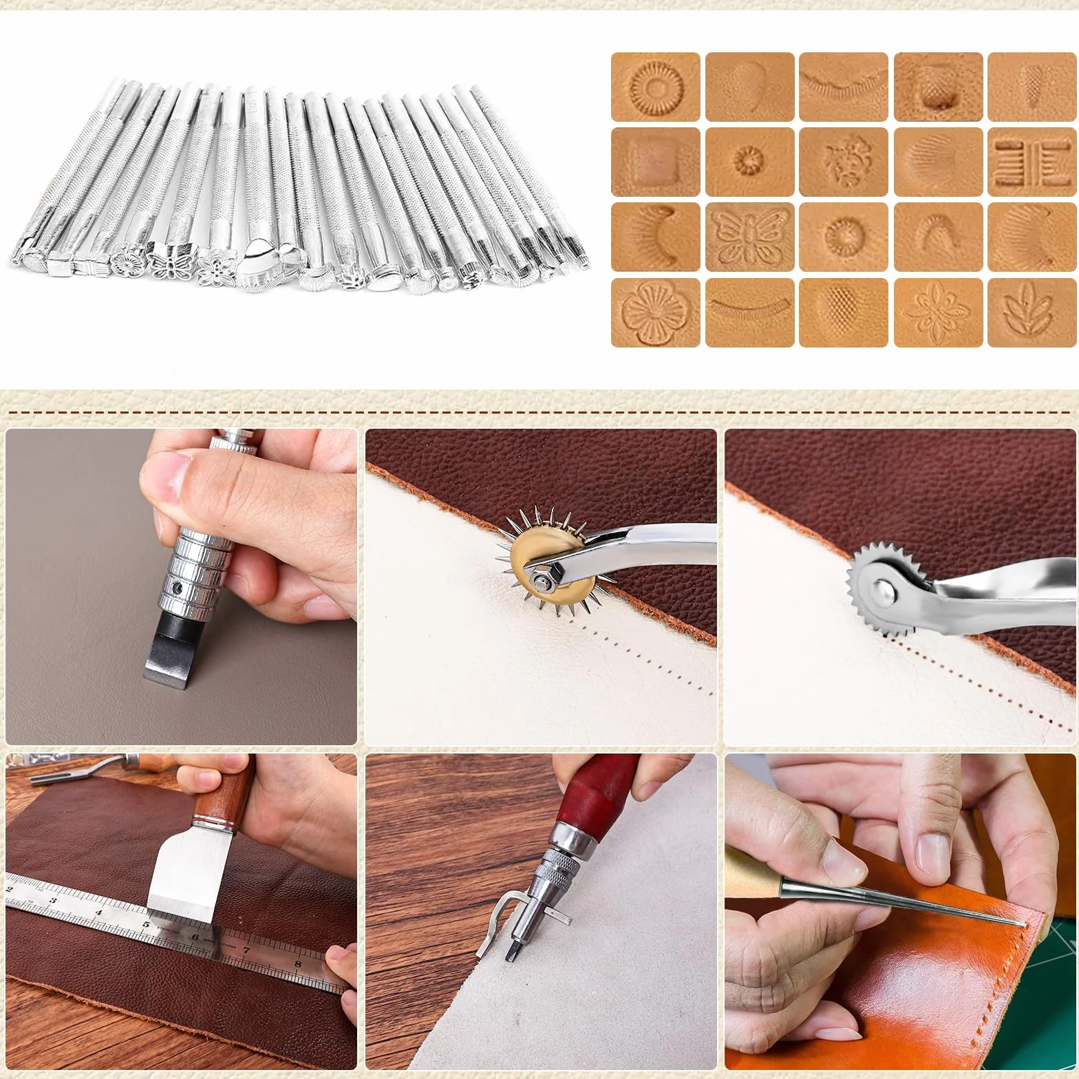 ZAMQIU Kit de trabajo de cuero, kit de herramientas de cuero de 155 piezas con tallado, estampado de costura, perforación, corte, juego de herramientas de trabajo de cuero para principiantes, juego de