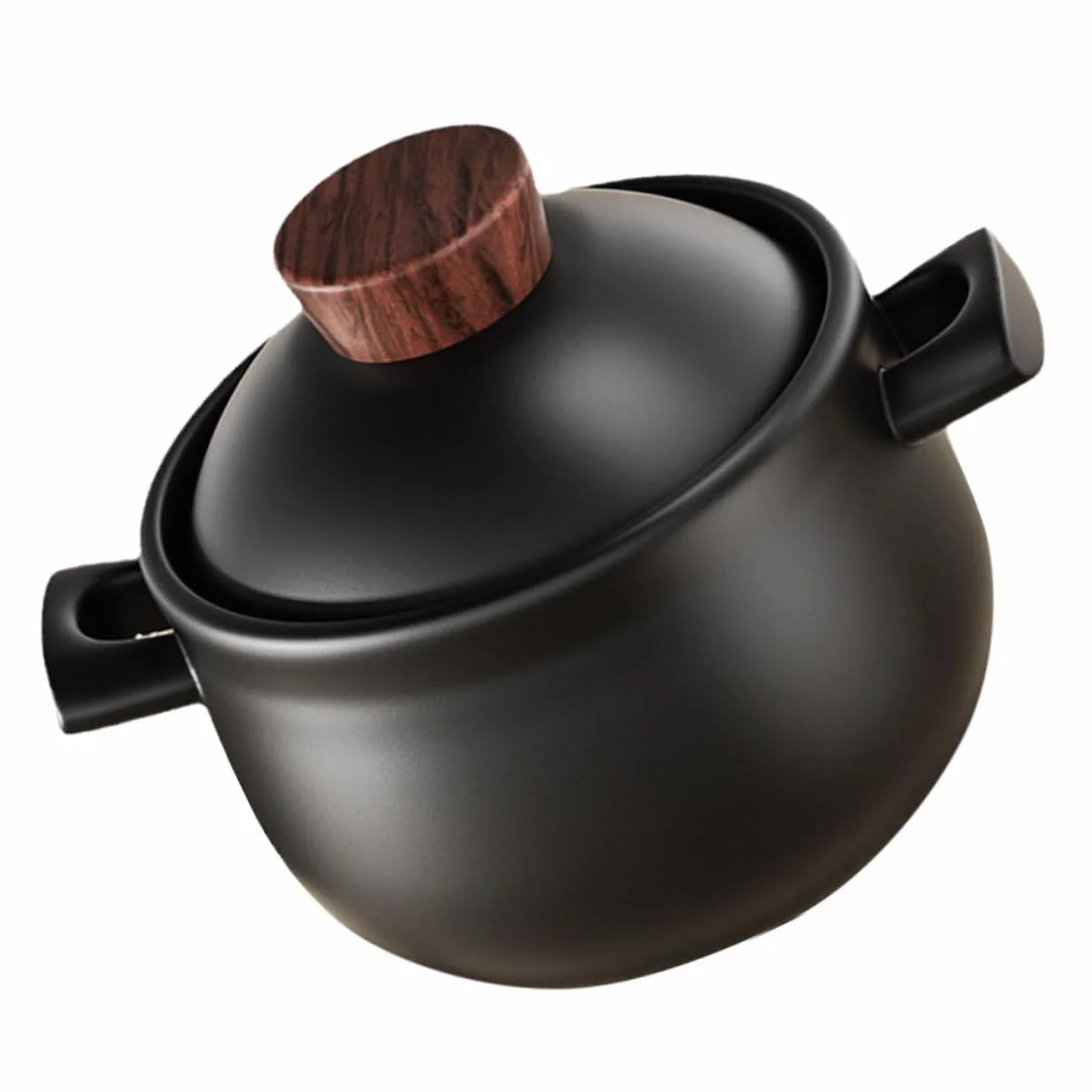 Cazuela de Cerámica Negra 2, 5l para Guisar y Cocinar | Cerámica y Madera, Superficie Lisa, Alta Temperatura, No se Agrieta con Facilidad