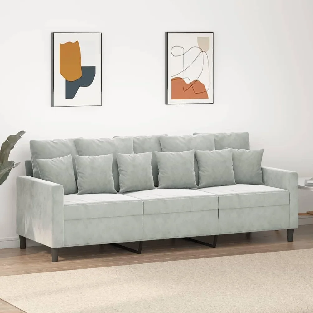 Willood Sofá de 3 Plazas, Asiento con Reposabrazos Respaldo, Sillón de Descanso Relax Televisión, Sofá Tapizado para Salón, Tela Gris Claro
