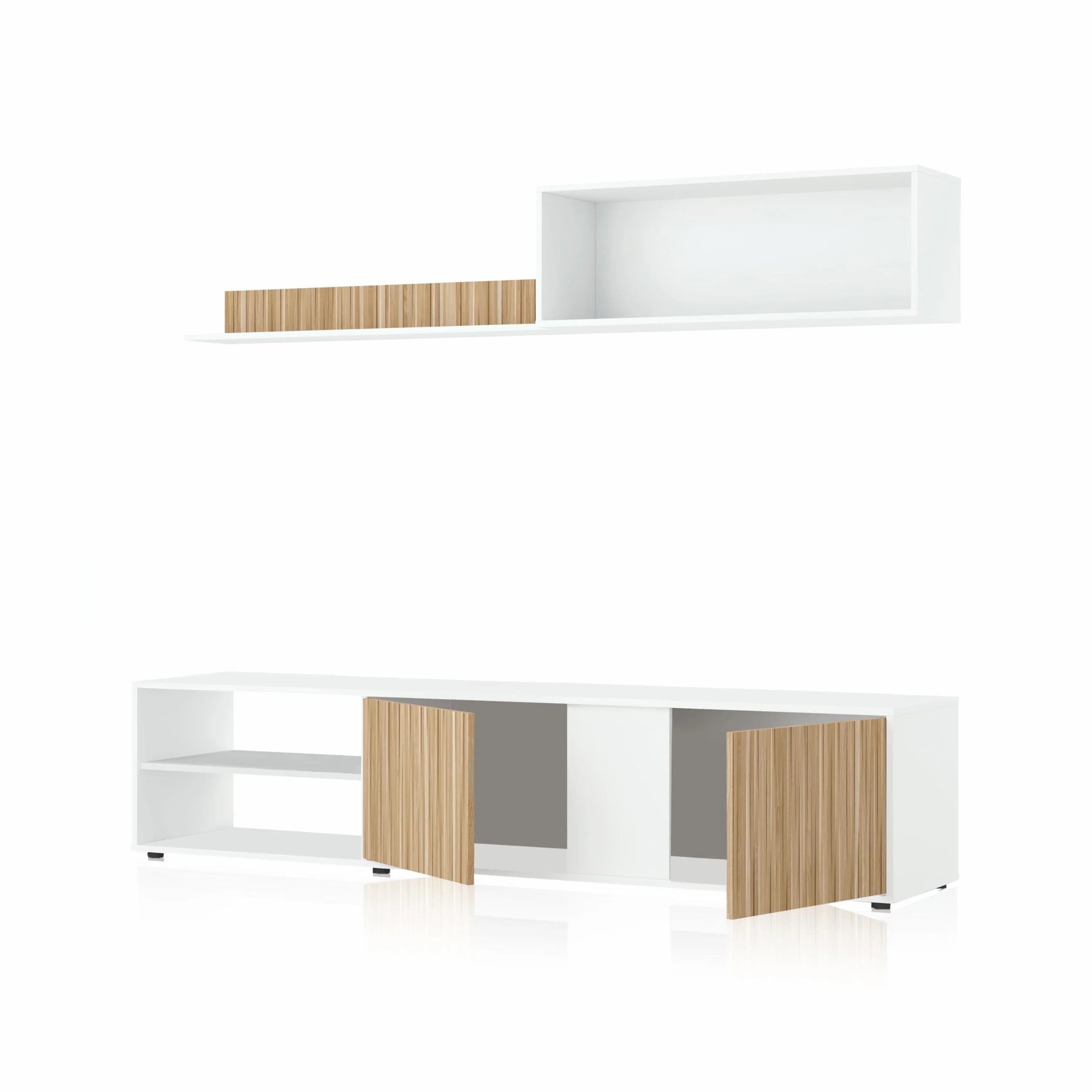 duehome | Conjunto Reversible de Salon, Mueble de TV, Modulos de Comedor, Modelo Alix, Acabado en Blanco Artik y Natur, Medidas: 180 cm (Largo) x 33 cm (Fondo) x 40 cm (Alto)