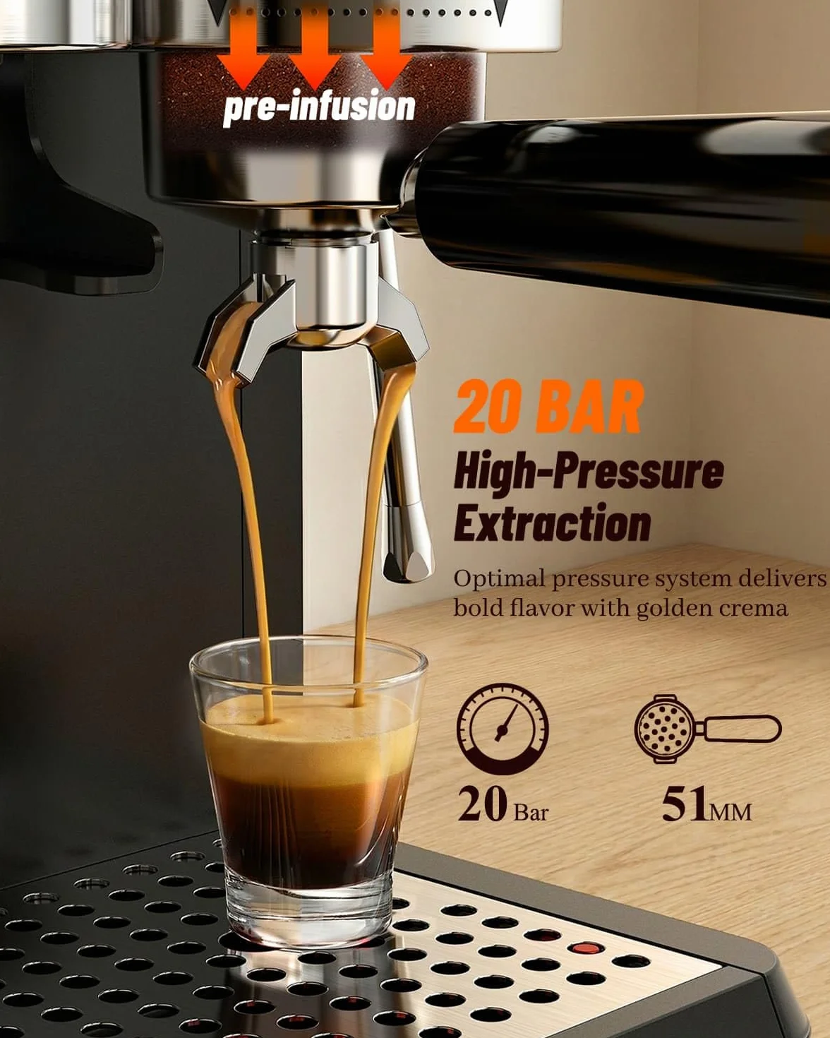 Máquina de café espresso con amoladora, cafetera compacta de 20 barras con espumador de leche, máquina de café profesional para el hogar, control táctil, capuchino y cafetera con leche