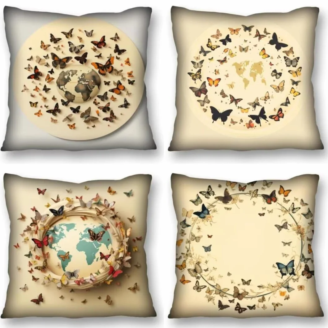 Juego de 4 Fundas de Cojines 70x70 cm Cojines Mariposa guirnalda Funda Cojin Cuadrados de Lino Fundas Cojines Sofá Cojines Decorativos para Salón Sofá Dormitorio Coche Jardín Decoración del Hogar