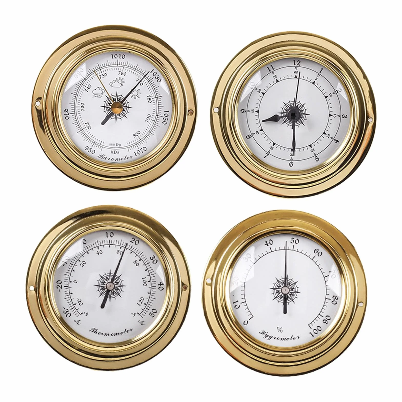 rockible E Higrómetro, Barómetro, Reloj, Estaciones Meteorológicas, Diámetro 98 Mm, Instrumentos de Vela para Barco, Yate, Taller, Marino, 4 Piezas