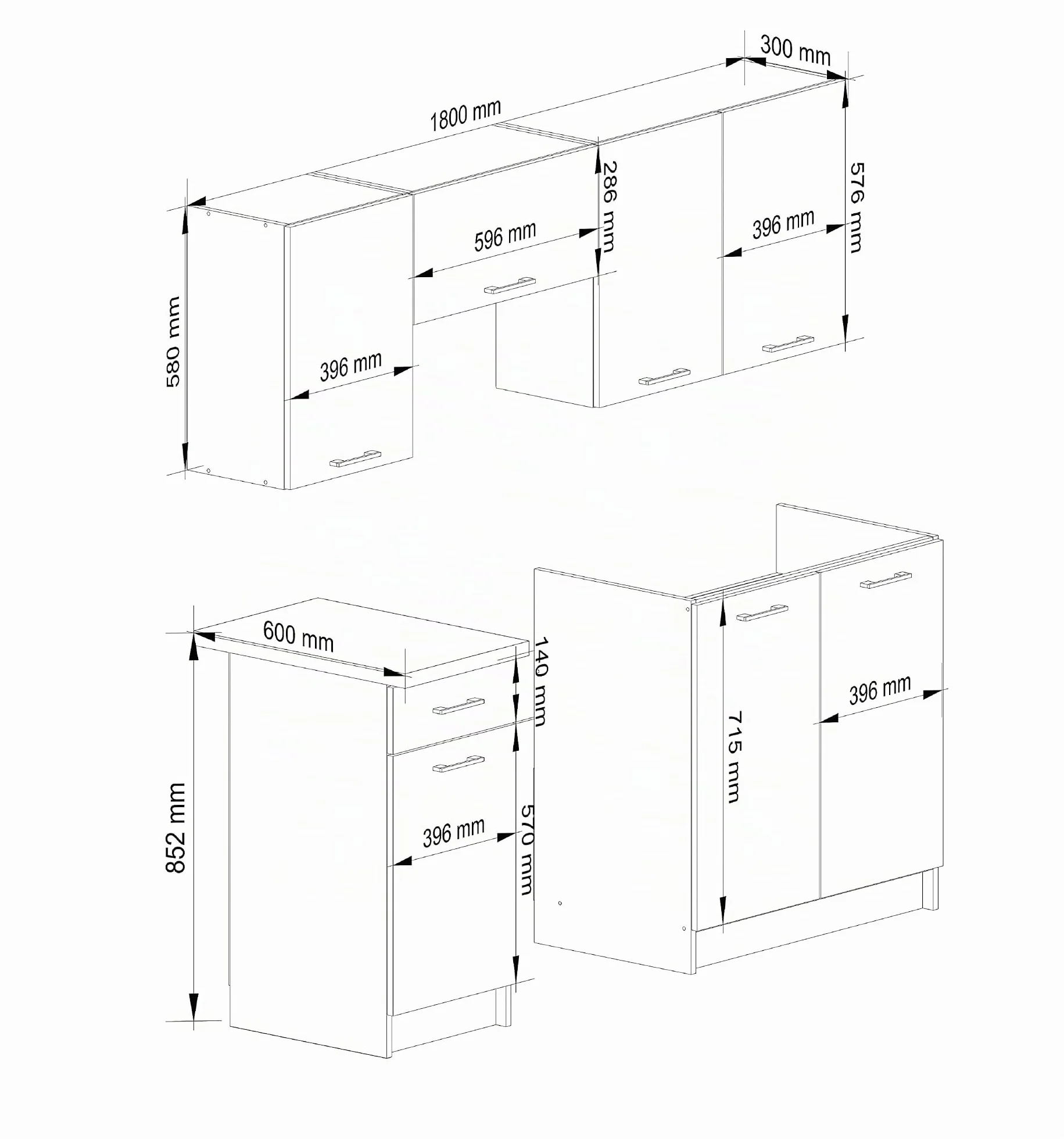 AKORD | Conjunto de Muebles de Cocina Oliwia | Completa Pequeña | Mueble Modular | A Medida 180 cm | Modulares Pequeñas | Blanco y Hormigón Frente
