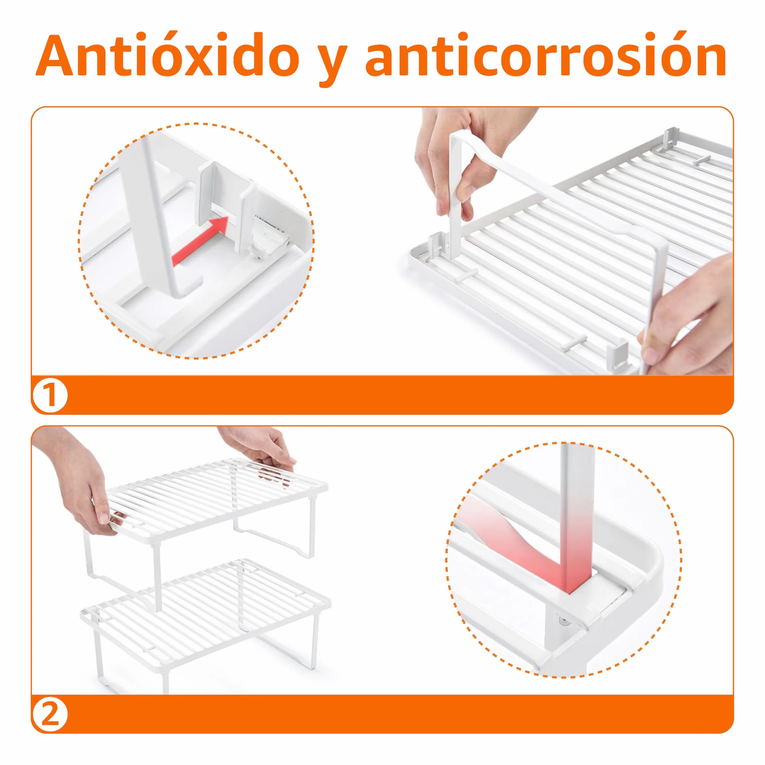 Amazon Basics Estantes de cocina apilables para almacenaje, Blanco, 20.3 x 31.6 x 11.4 cm