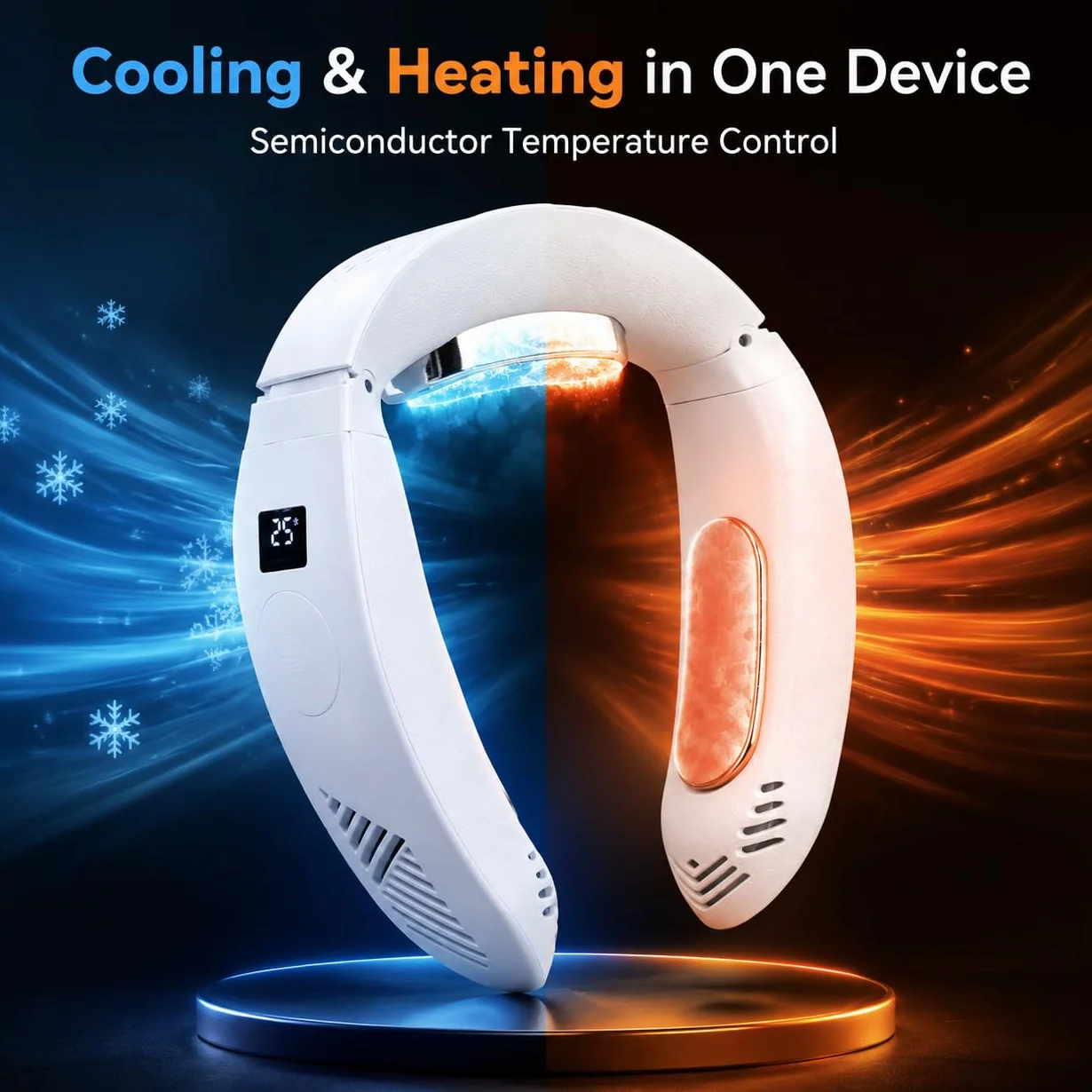 Ventilador de cuello portátil, aire acondicionado portátil con modos de refrigeración y calefacción, recargable de 3500 mAh, dispositivo de refrigeración personal sin cuchillas