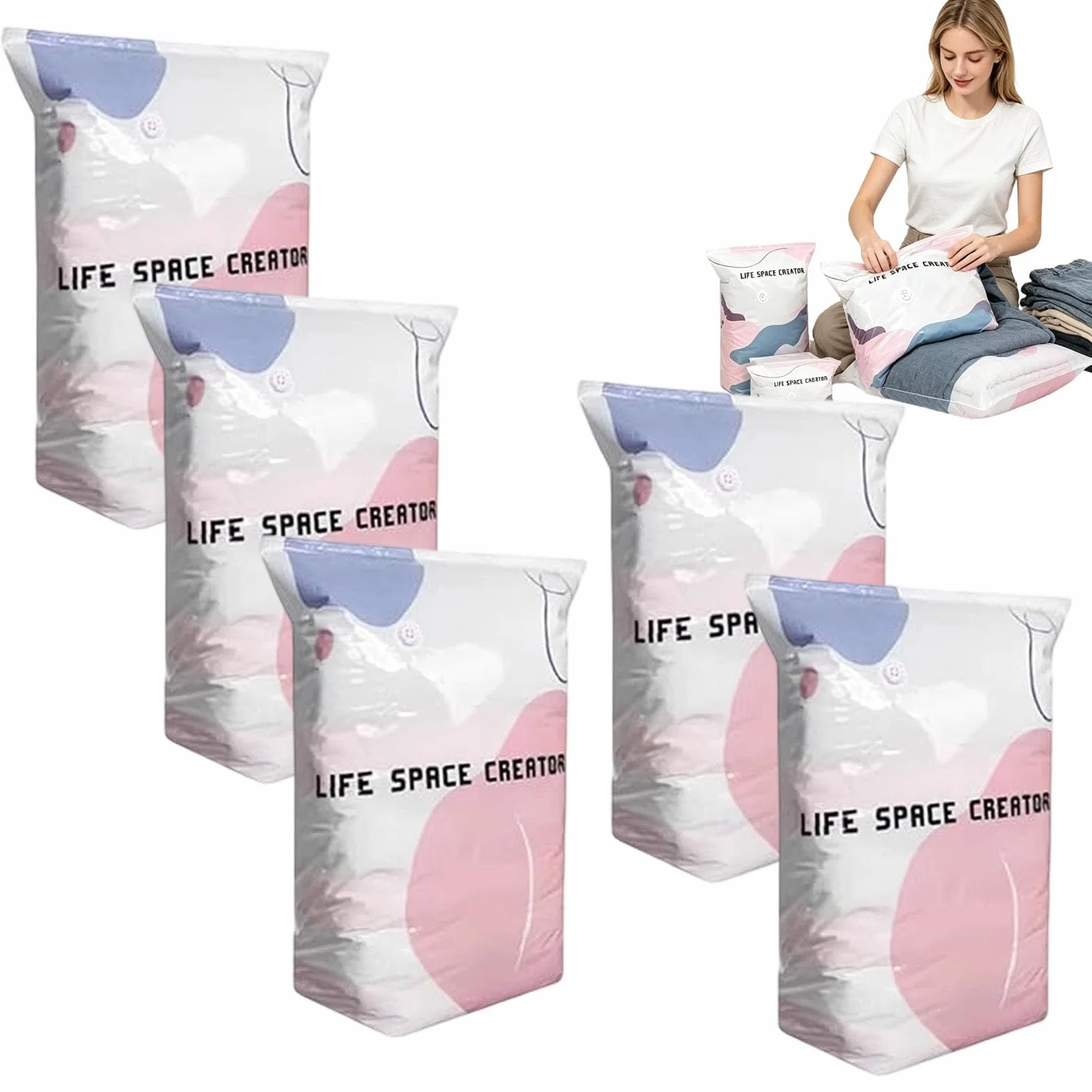 Bolsas de vacío 3D sin bomba, bolsas de almacenamiento de compresión herméticas para ropa, bolsa de compresión resistente de gran capacidad para almacenamiento de ropa de cama, almacenamiento al vacío
