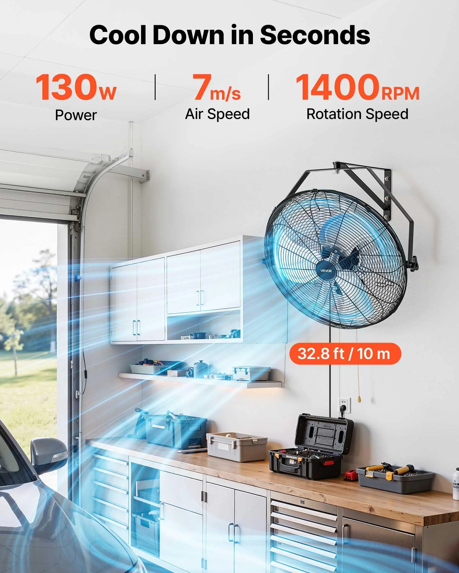 VEVOR Ventilador de Pared, Paquete de 2, con 3 Velocidades, Aire de Flujo, Ángulo Ajustable, Motor de Cobre, Ventilador Industrial Oscilante de Acero para Taller, Garaje, Gimnasio, Comercio, Almacén