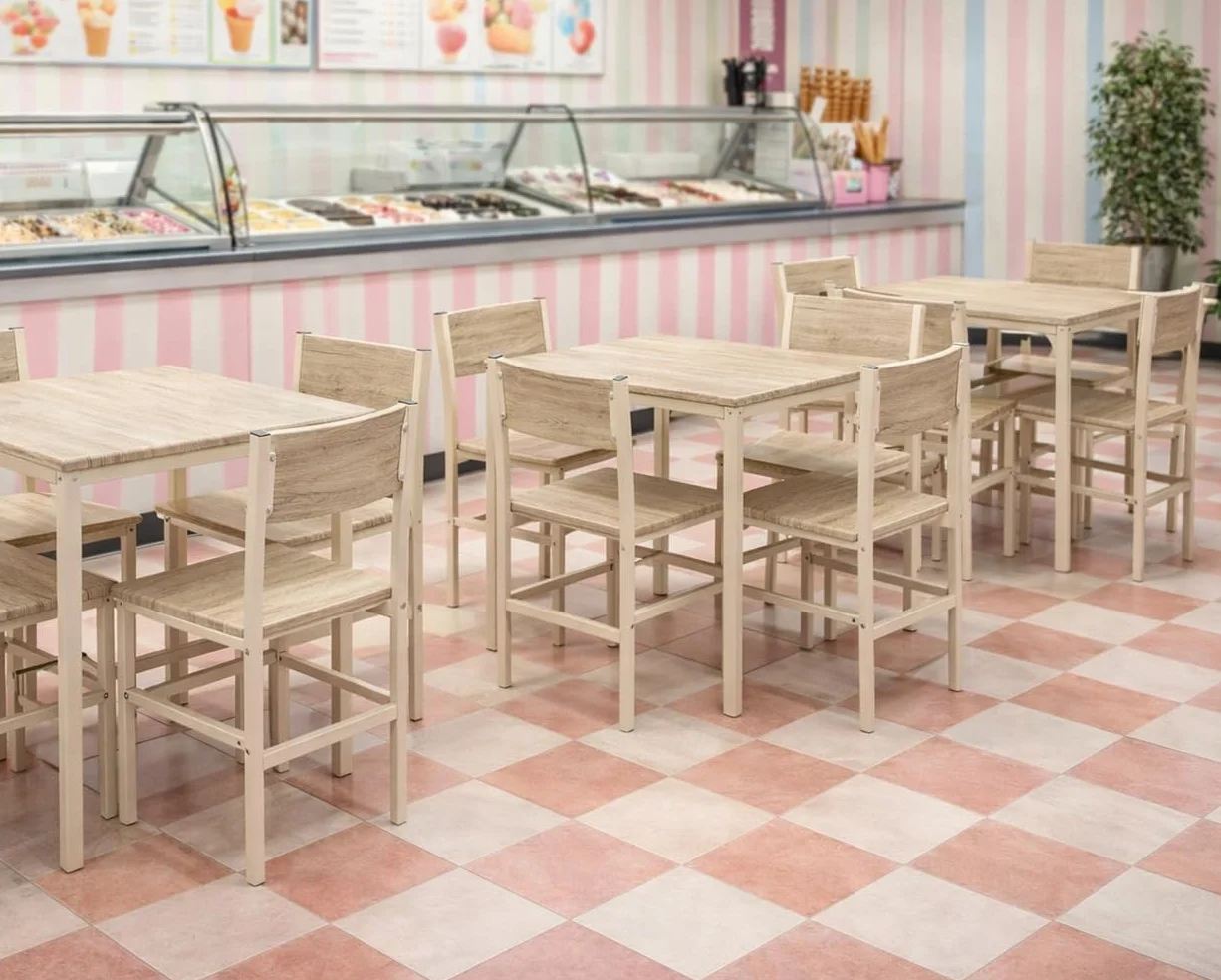 YELLOO Mod. PORTOFINO Set Mesa Bar con 4 sillas Beige Cocina