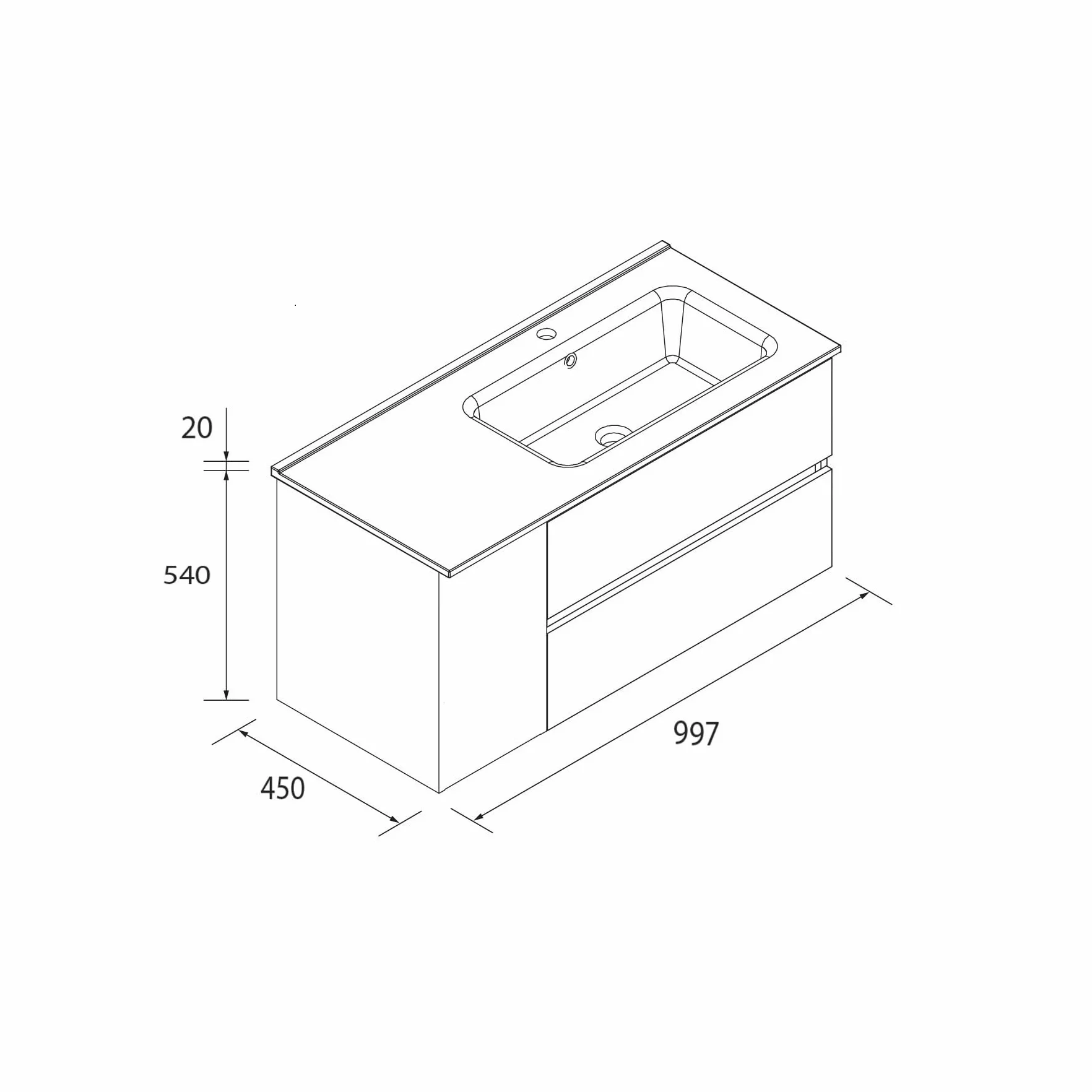 Mueble de Baño Bequia 100cm + Coqueta 1 Puerta Izquierda + Lavabo cerámica | Roble |100x45x56
