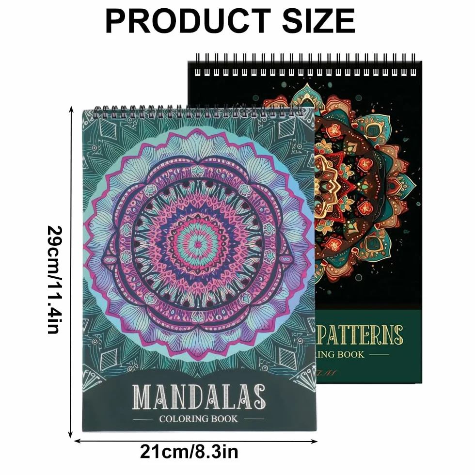 WakiHong 2 PCS Mandala Libros para Colorear para Adultos 120 Páginas Encuadernación en Espiral