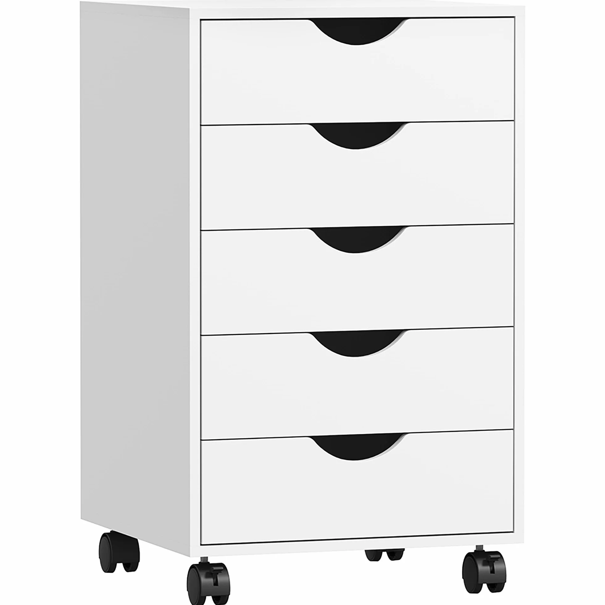 HOMCOM Cajonera Escritorio con Ruedas, Cajonera Oficina con 5 Cajones, Archivador Móvil, para Estudio, Salón, 40x40x67 cm, Blanco