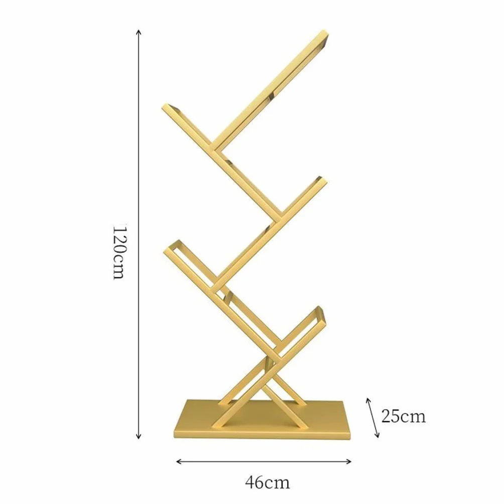 Librería de pie para árbol, estantería de Metal, estantería Abierta con estantes de Almacenamiento, gabinete de Esquina para Sala de Estar, Estudio y Oficina (Dorado)